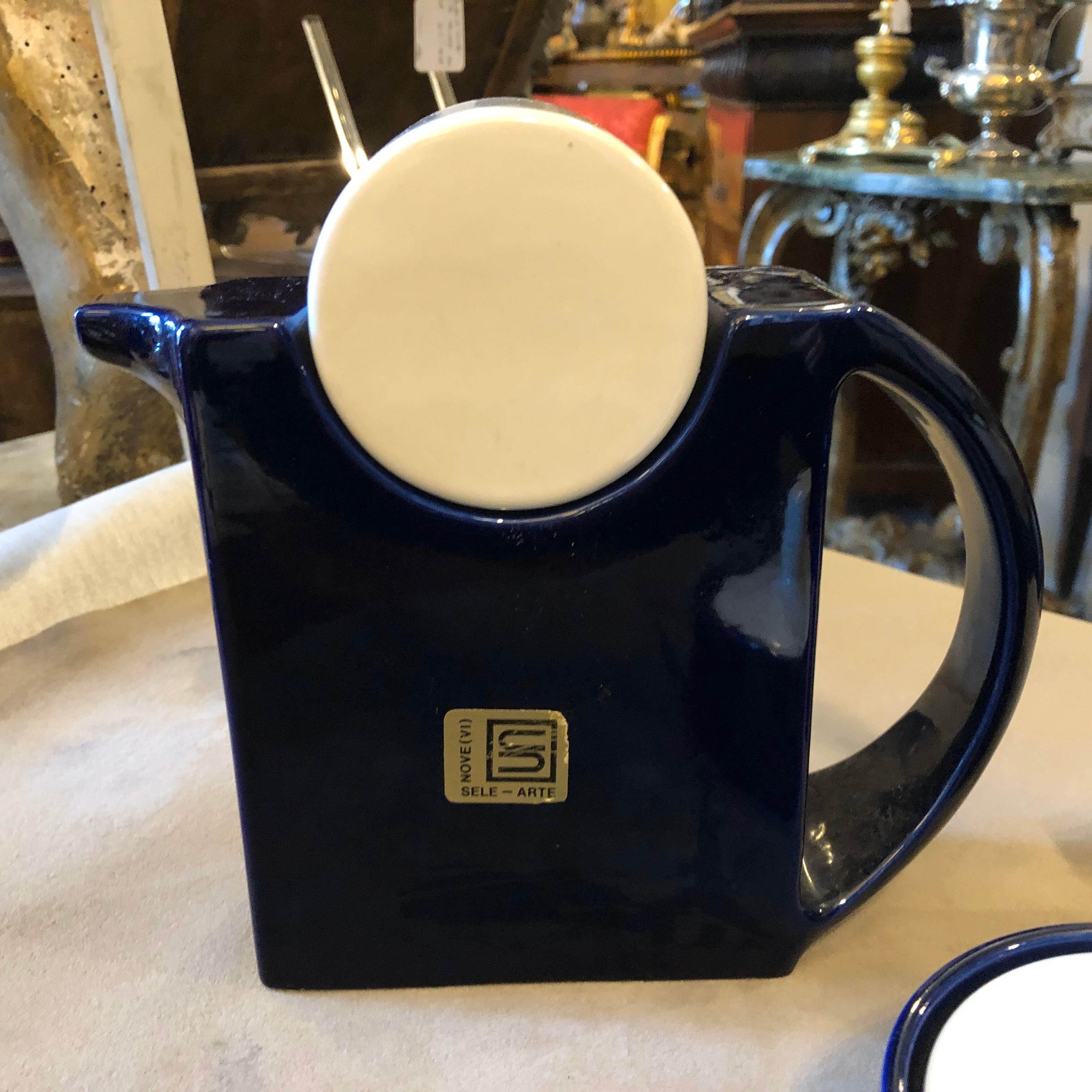 Late 20th Century Sottsass Style Blue and White Ceramic Tea Set by Sele Arte, circa 1980