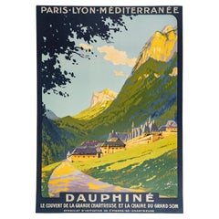 Soubie, Original PLM-Tourismus-Plakat, Dauphiné, Eisenbahnen, Berge, Kloster, 1920