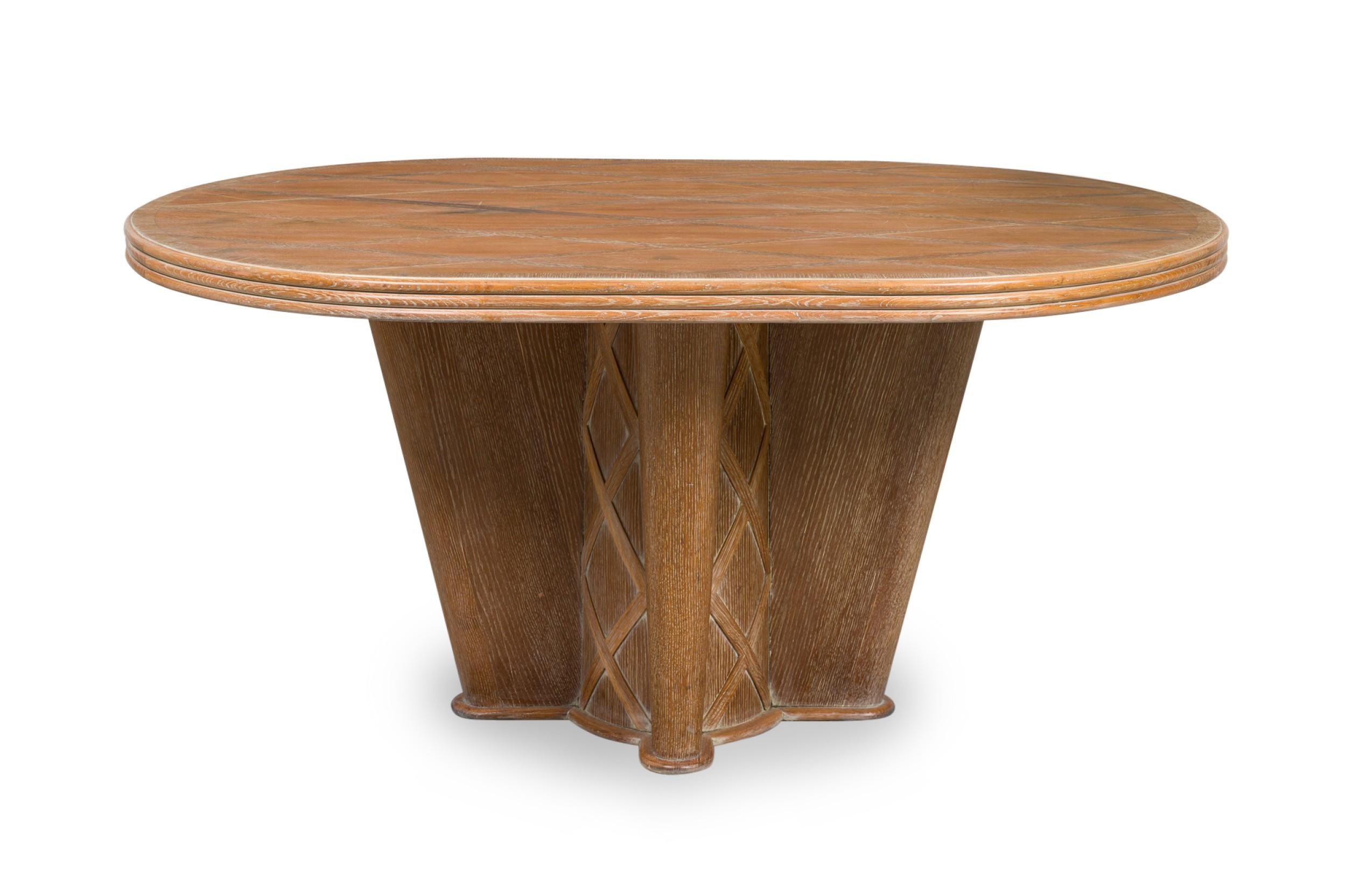 Inlay Soubrier Mid-Century French Limed Oak Inlaid Dining Table For Sale