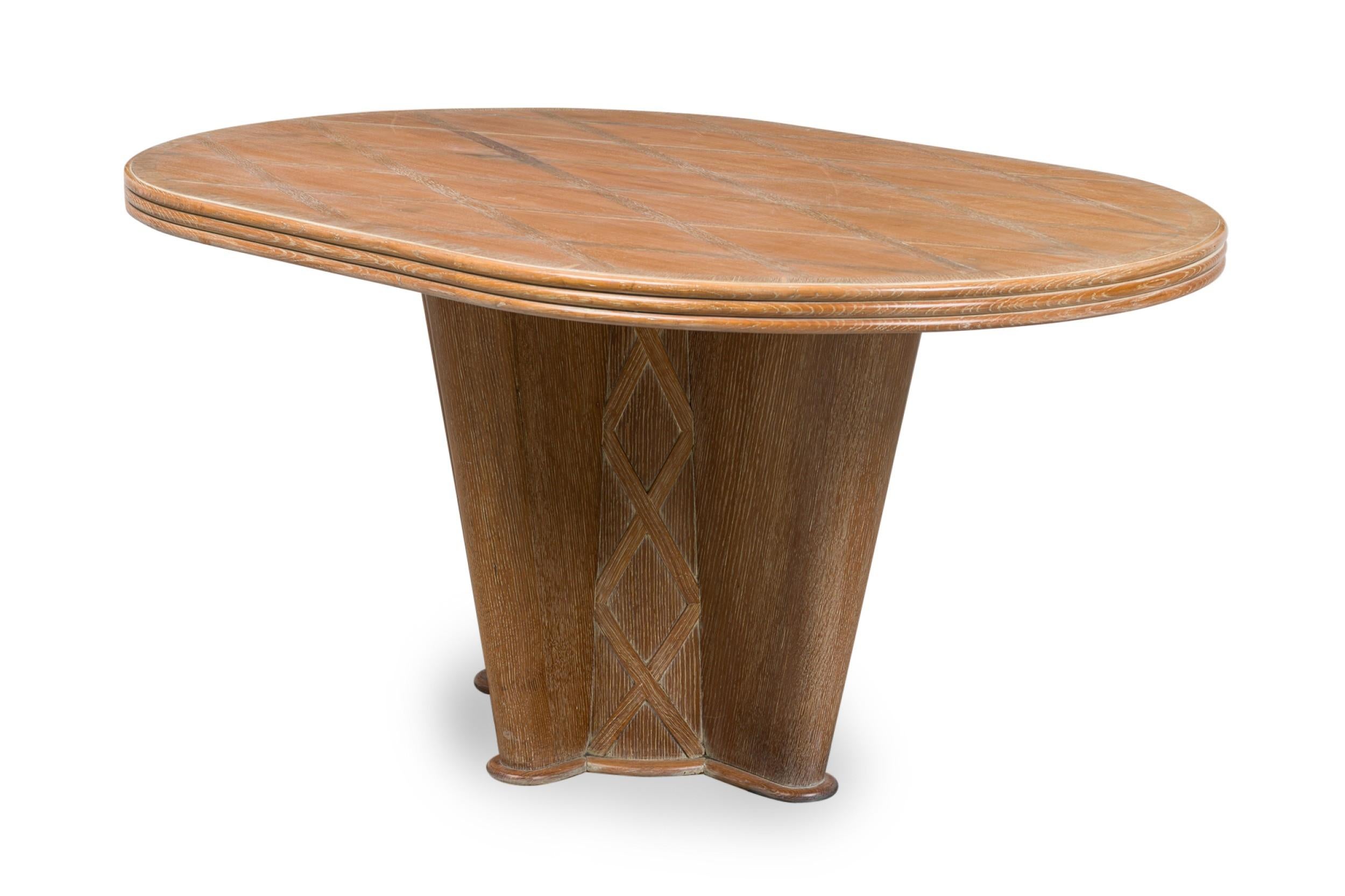 Soubrier Mid-Century French Limed Oak Inlaid Dining Table In Good Condition For Sale In New York, NY