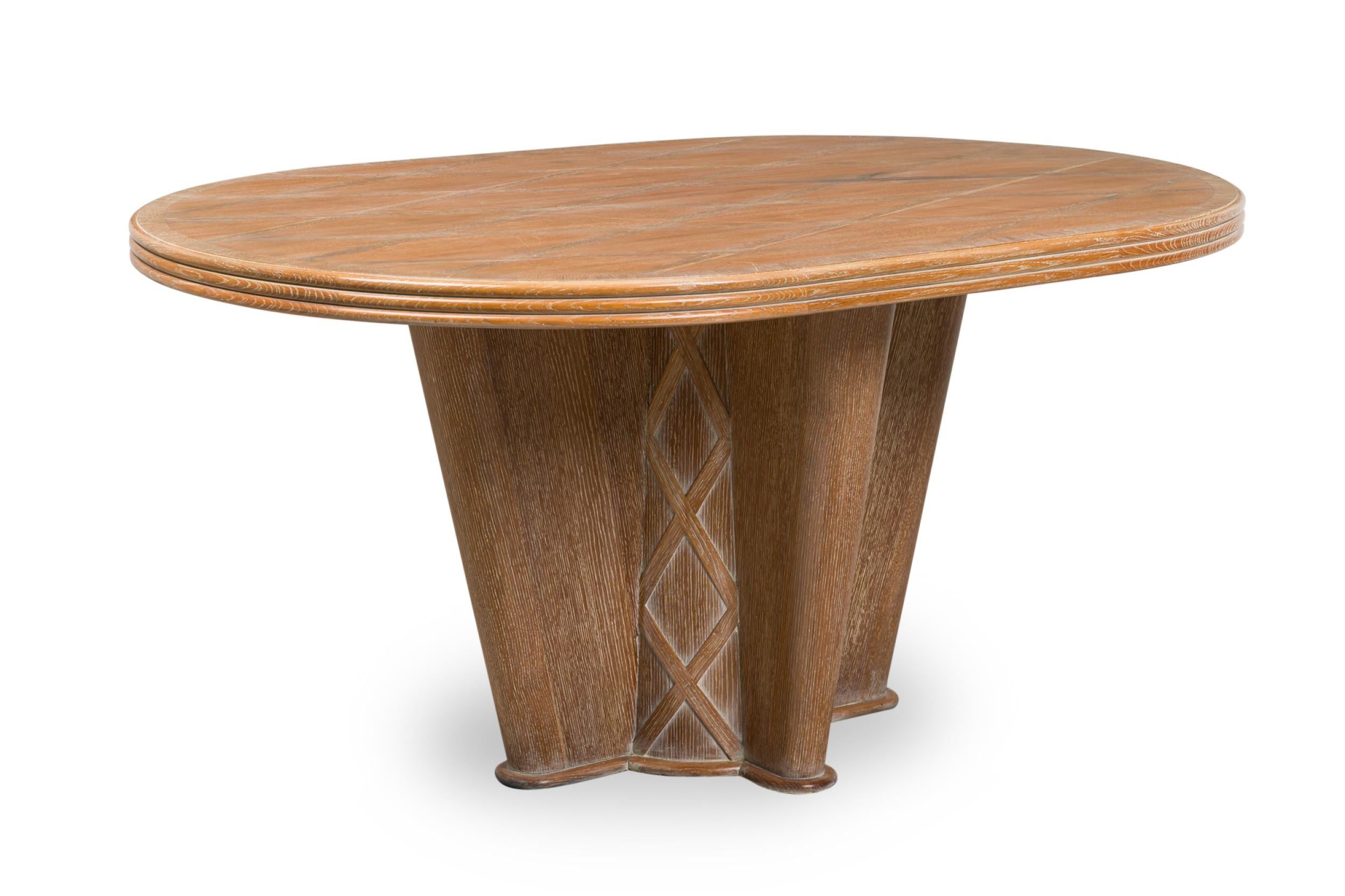 20th Century Soubrier Mid-Century French Limed Oak Inlaid Dining Table For Sale