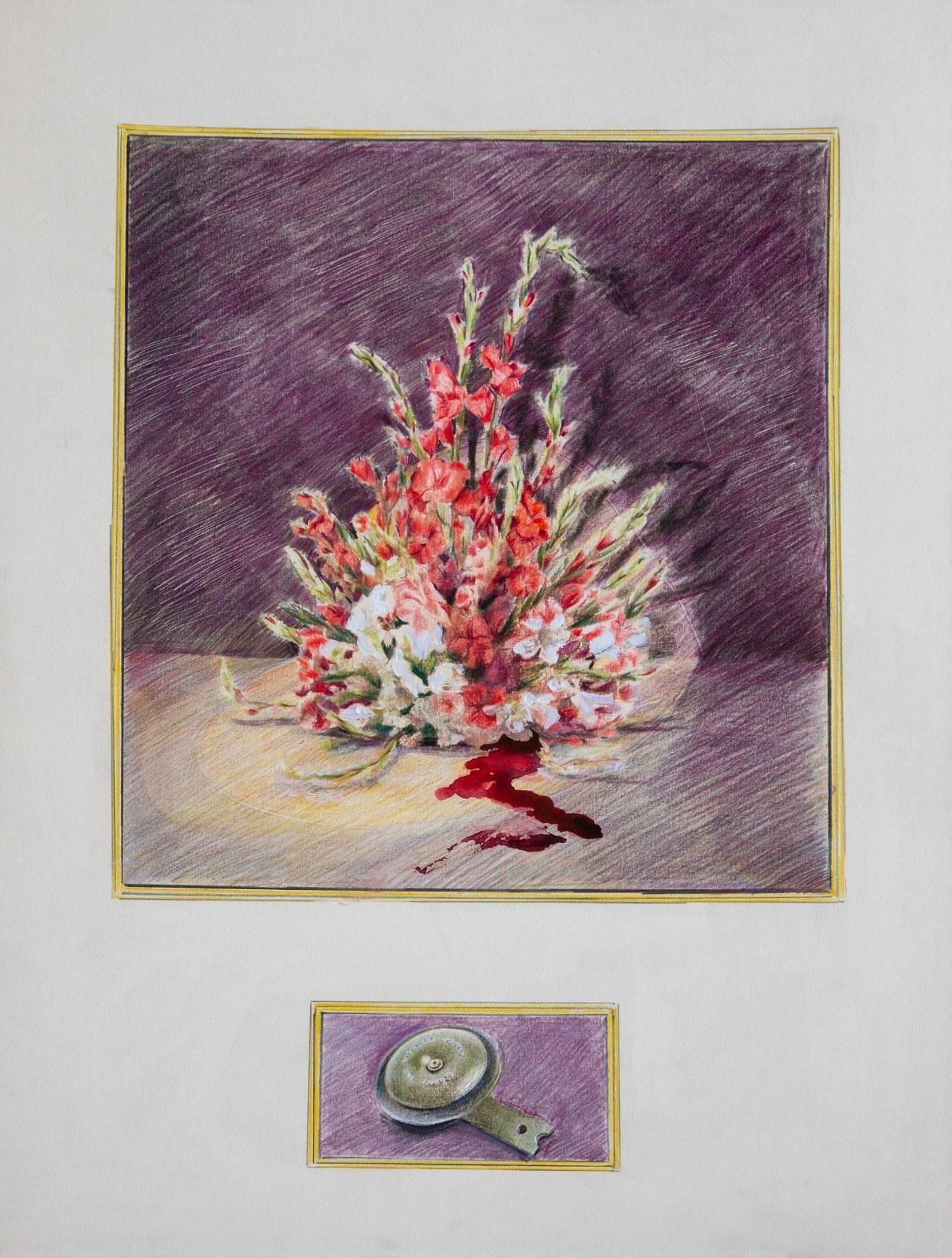 Soudeh Davoud Figurative Painting – Autohupe Widerstand - Malerei, Farbstift auf Karton