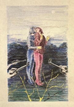 Used Kiss - Painting, Color pencil on paper