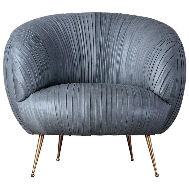 Souffle Chair in Ruched Steel Grey Leather by Kelly Wearstler