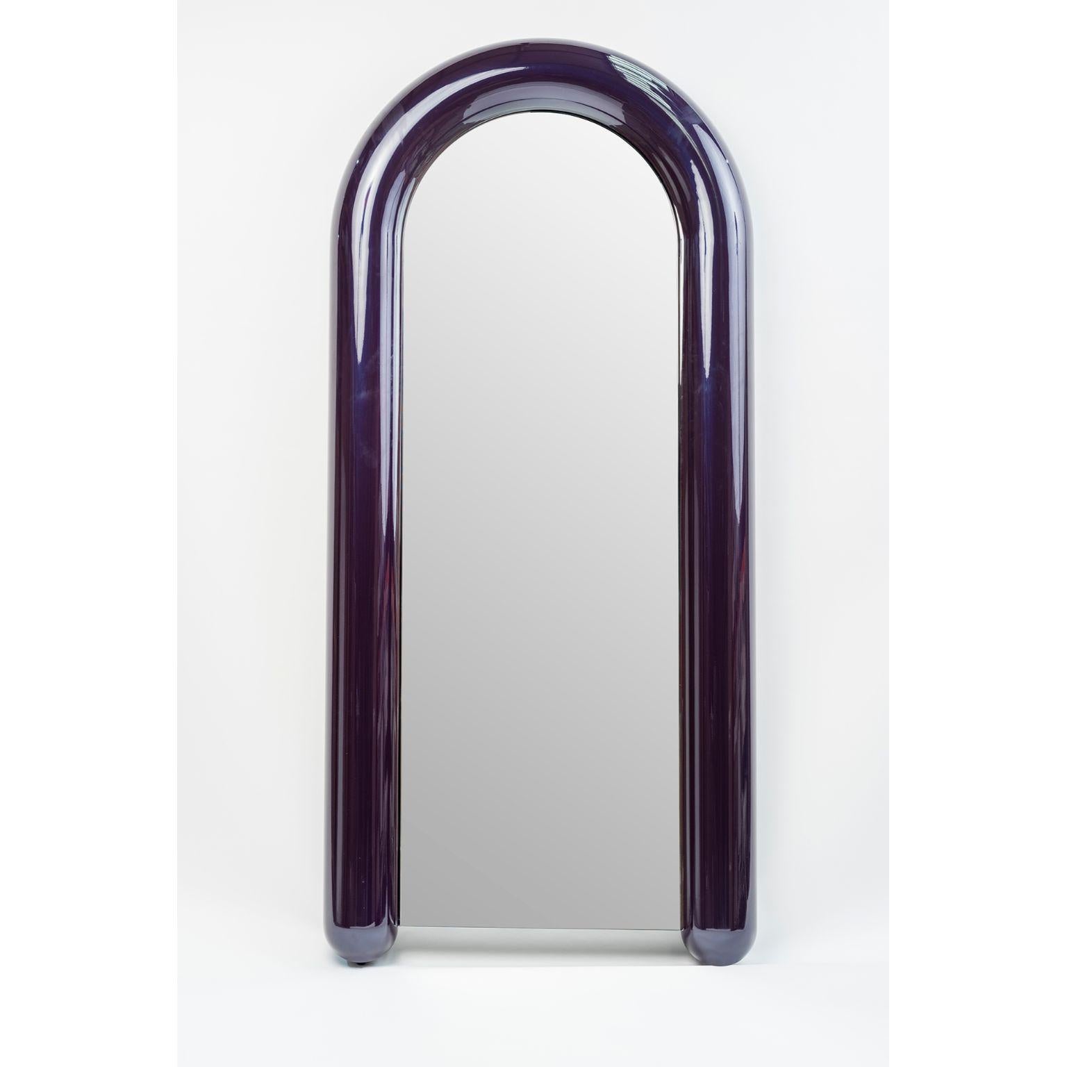 Soufflé mirror by Luca Nichetto.
Materials: structure: menthol / coral / prune 
 liquid-painted metal, mirror.
Dimensions: W 91.5 x D 16 x H 200.5 cm.



With a playful design and an inflated appearance, Soufflé mirror borrows the French