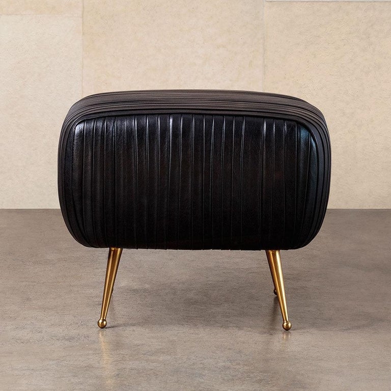 Kelly Wearstler Black Leather Souffle Ottoman In New Condition For Sale In West Hollywood, CA