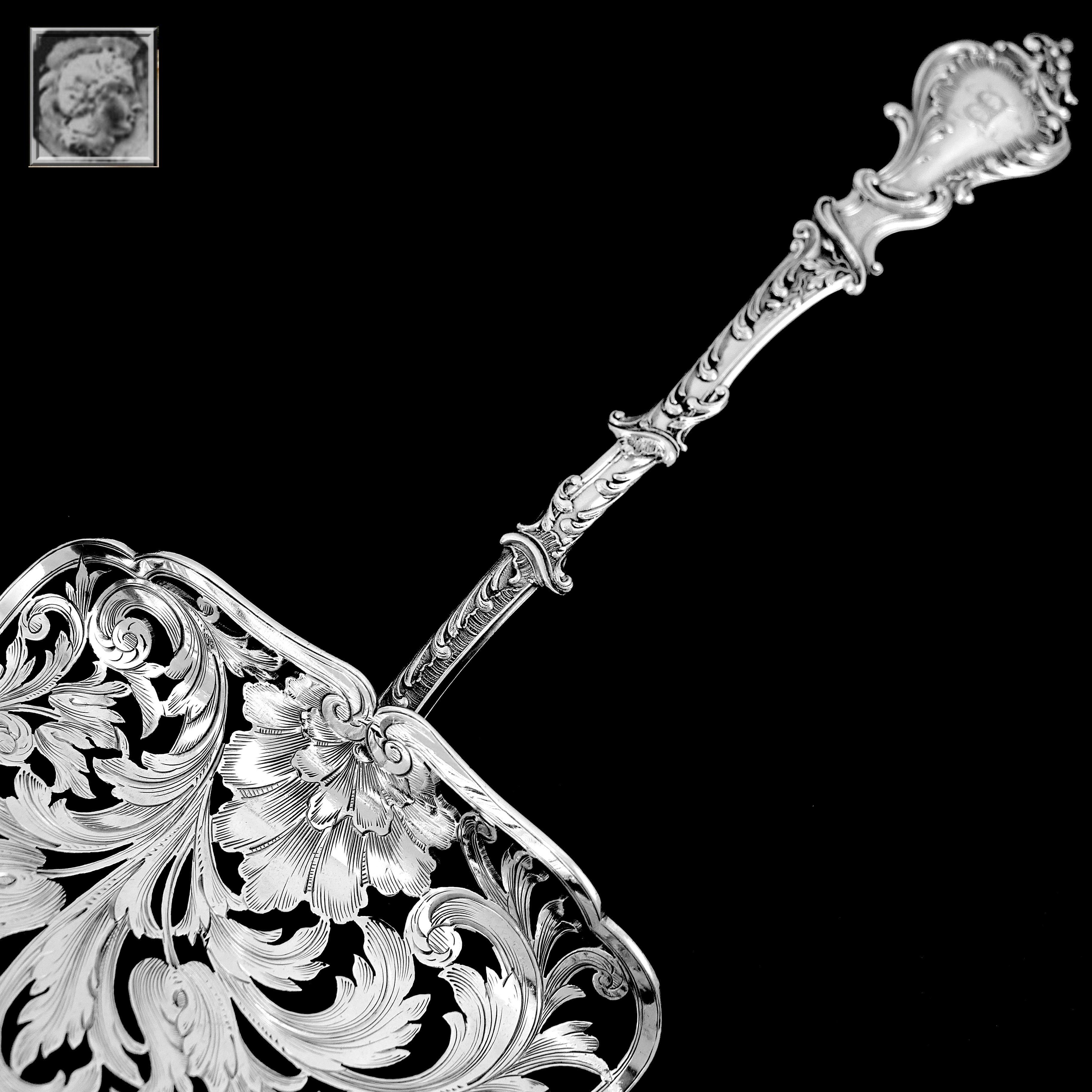 Late 19th Century Soufflot French All Sterling Silver Asparagus Pastry Server For Sale