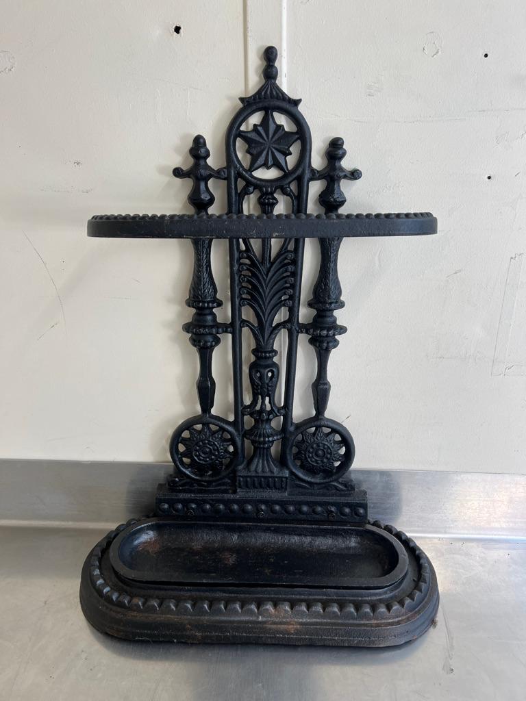 British Sought After circa 1910 Edwardian Vintage Large Wrought Iron Umbrella Stand For Sale