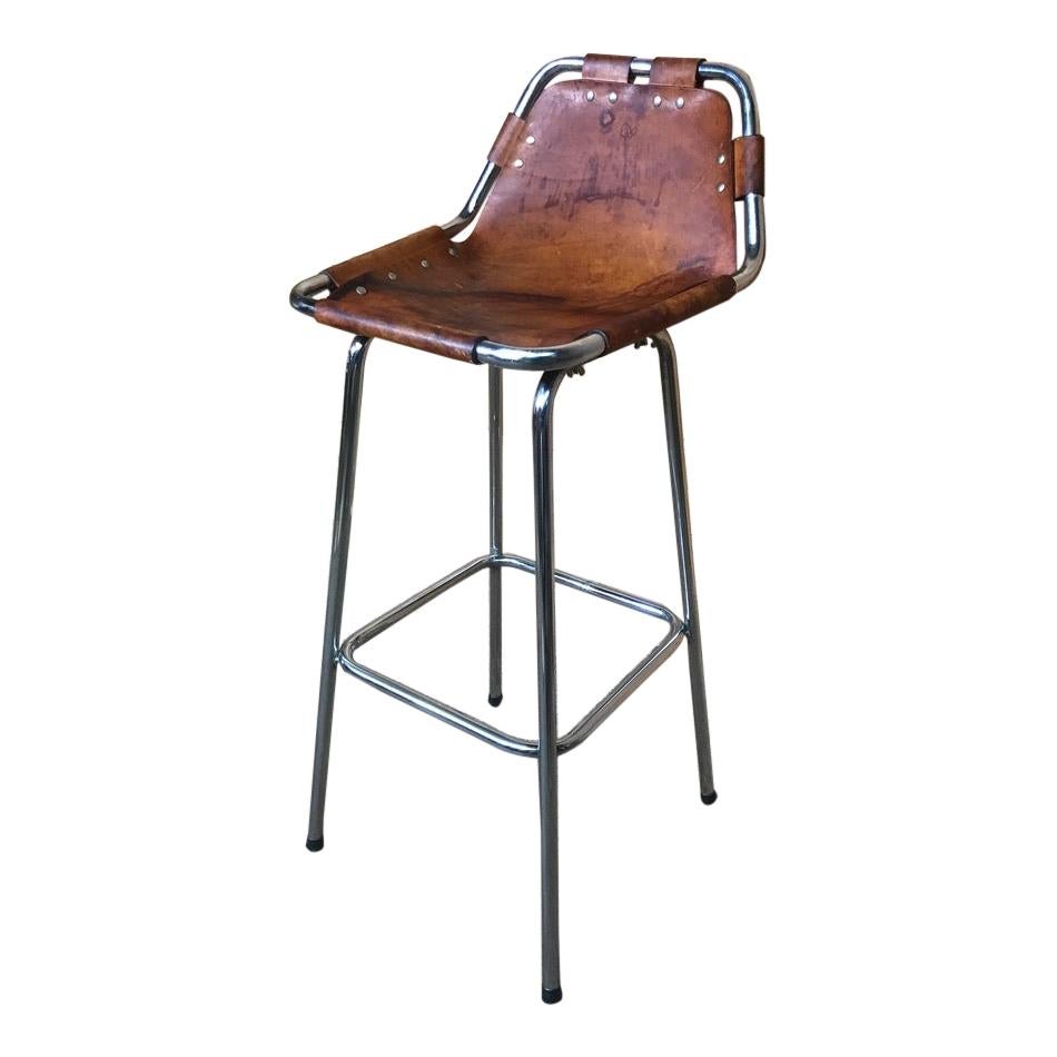  Vintage Original Leather selected by Charlotte Perriand Stool for Les Arcs