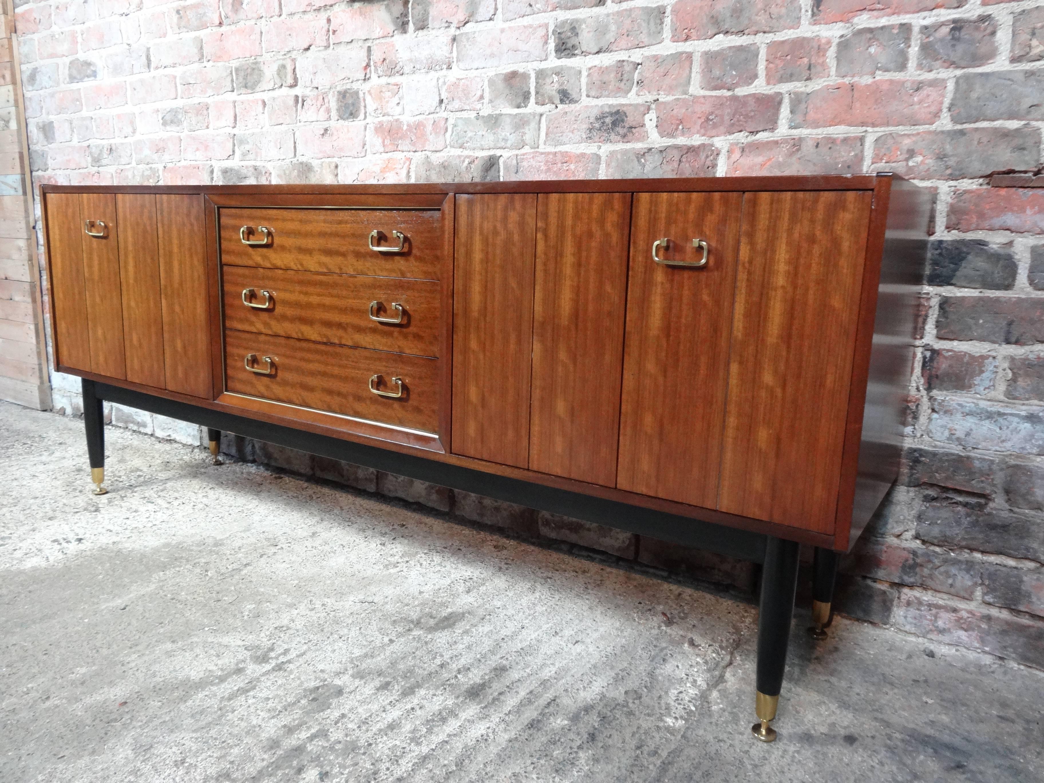 Mid-Century Modern Sought after Vintage Retro E Gomme Teak Sideboard with Brass Handles from 1950s