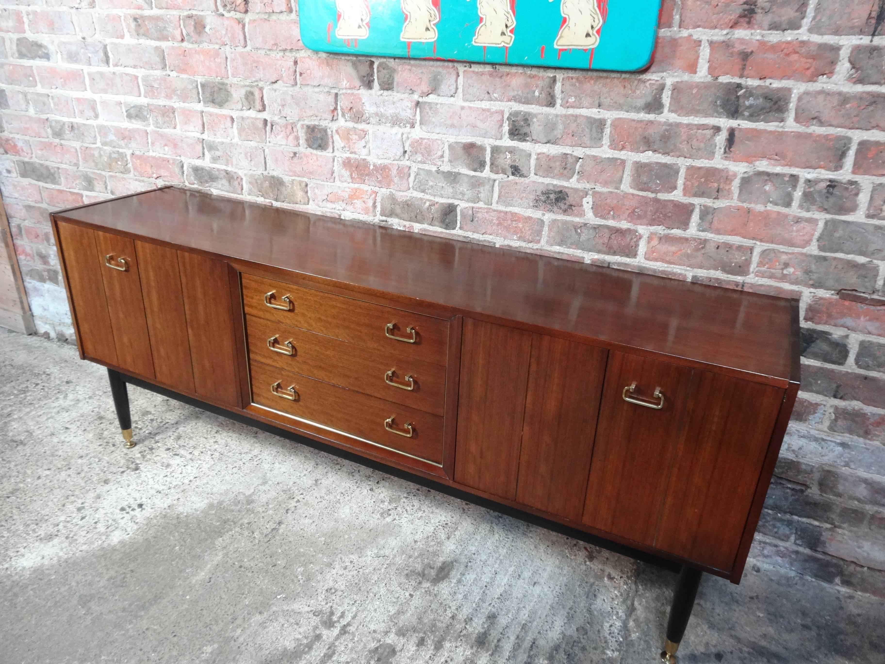 20th Century Sought after Vintage Retro E Gomme Teak Sideboard with Brass Handles from 1950s