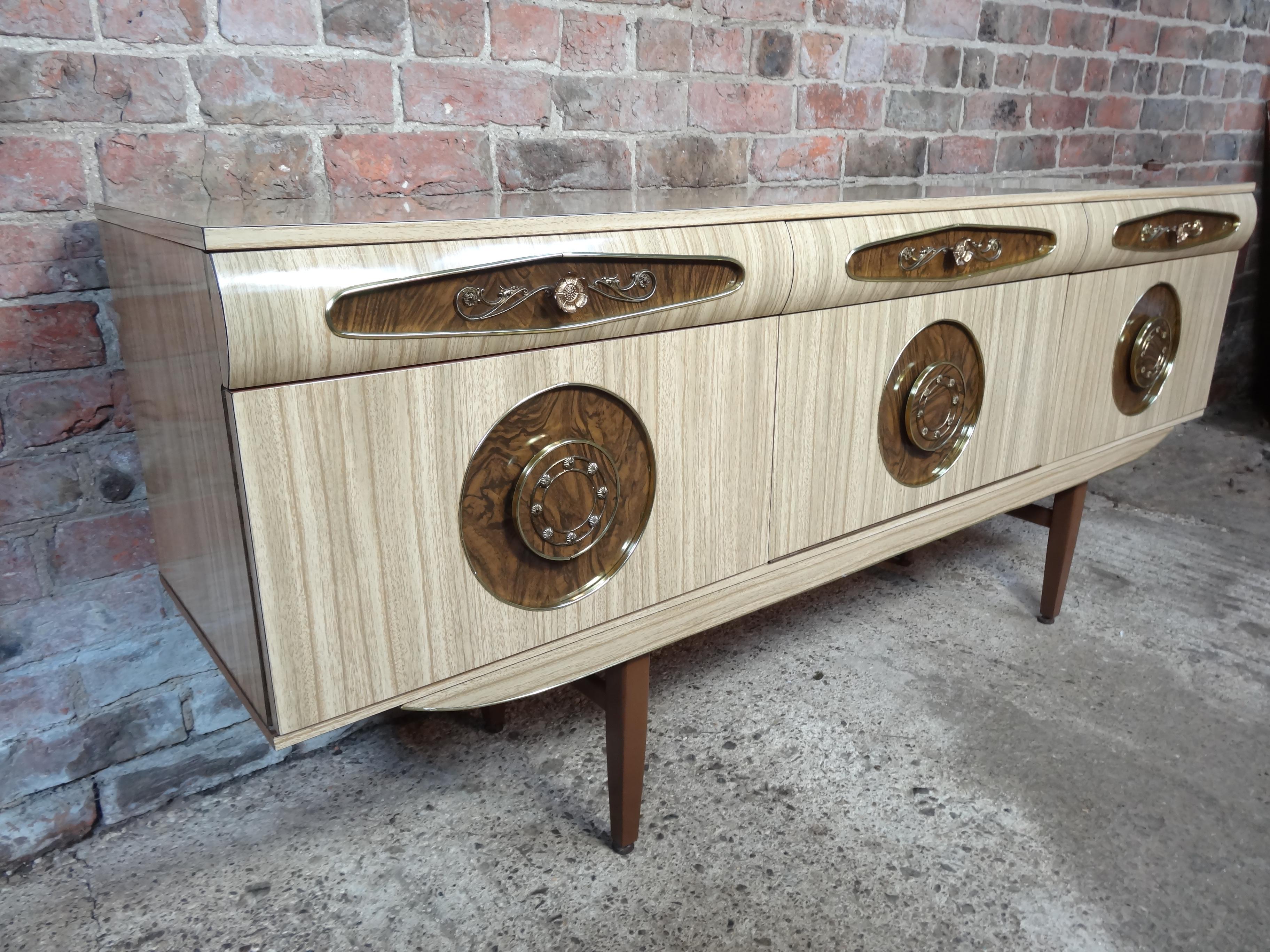 Mid-Century Modern Sought after Vintage Retro Italian Sideboard with Brass Handles from 1950s For Sale