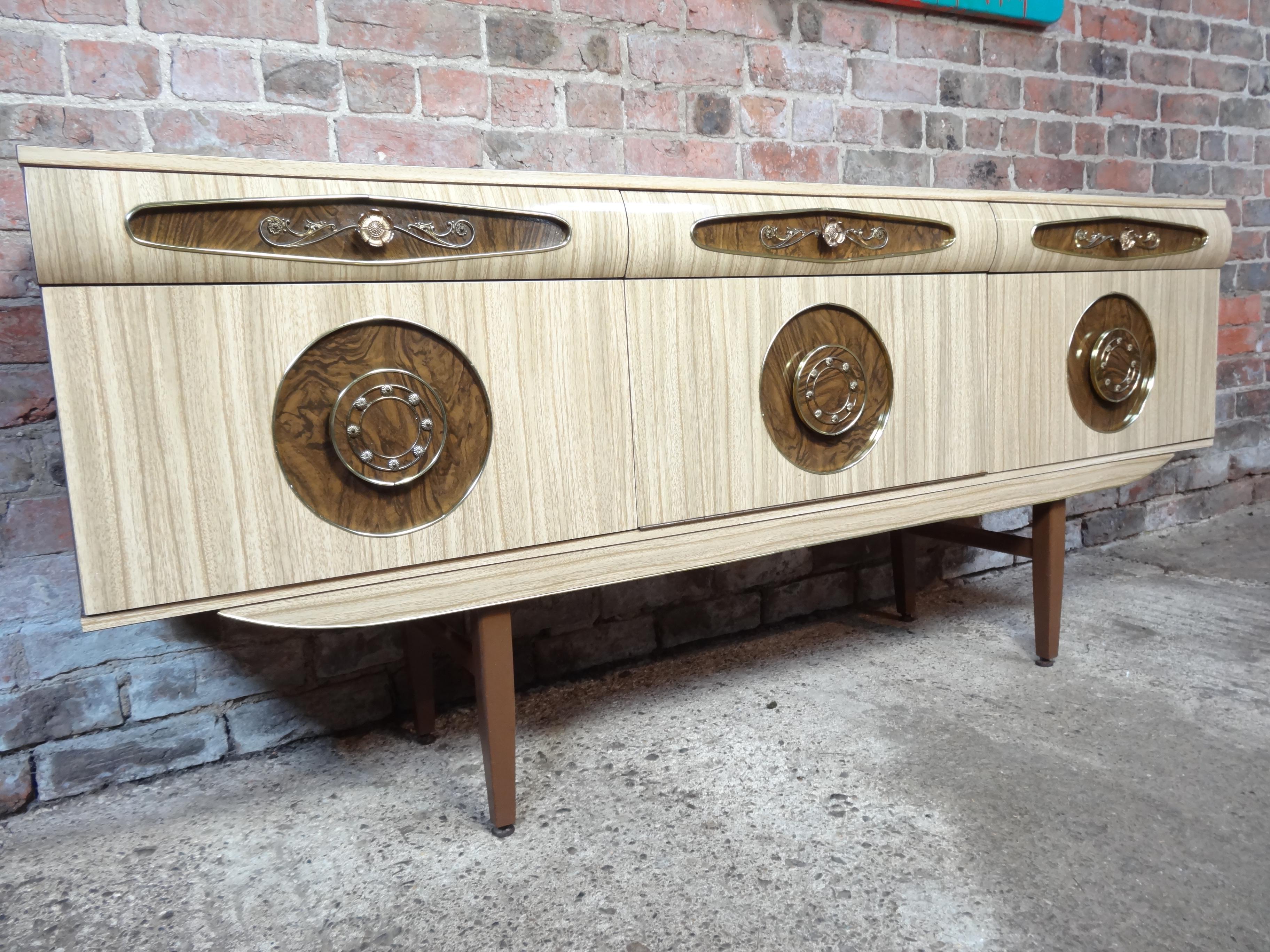 20th Century Sought after Vintage Retro Italian Sideboard with Brass Handles from 1950s For Sale