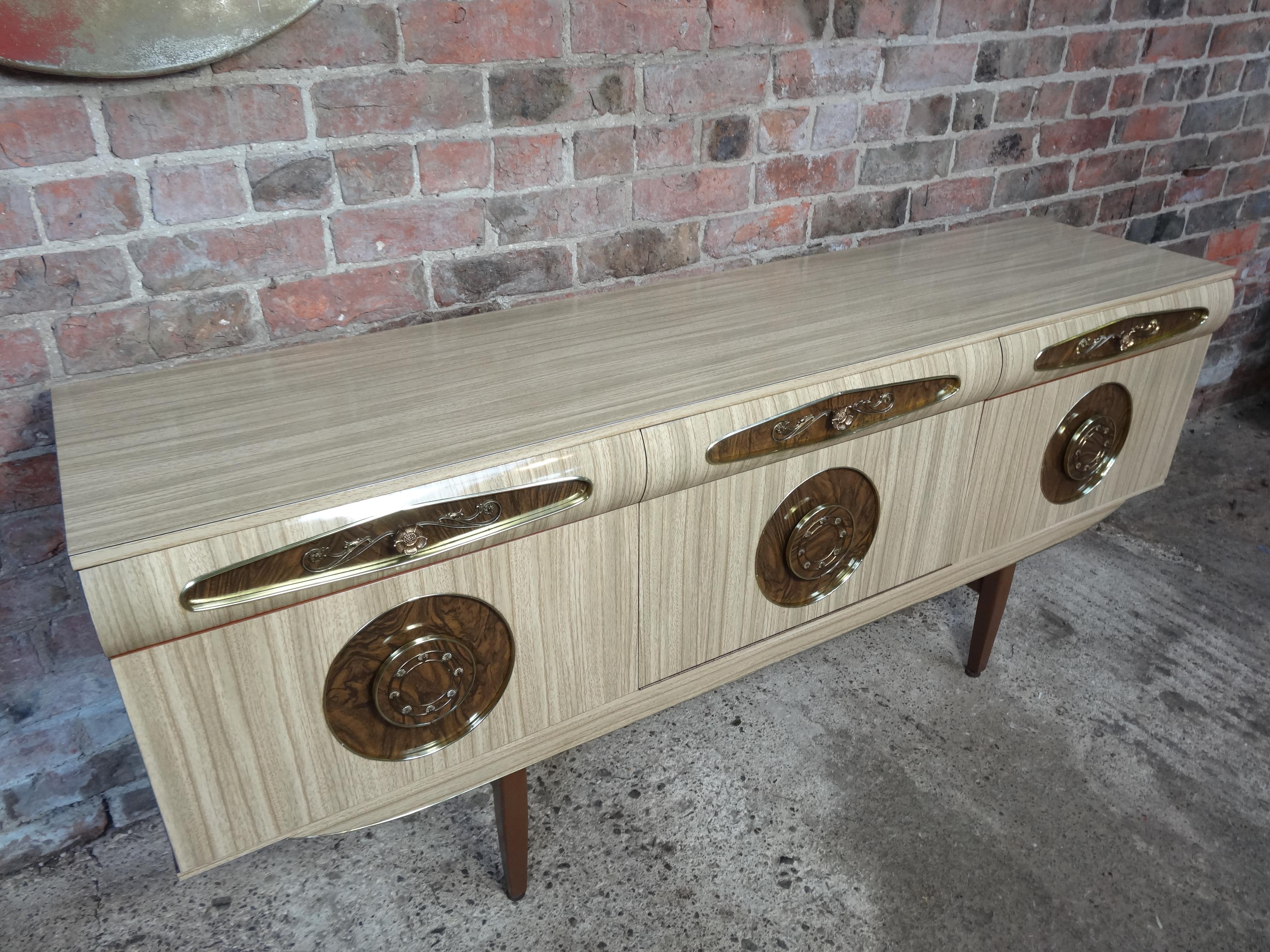 Teak Sought after Vintage Retro Italian Sideboard with Brass Handles from 1950s For Sale