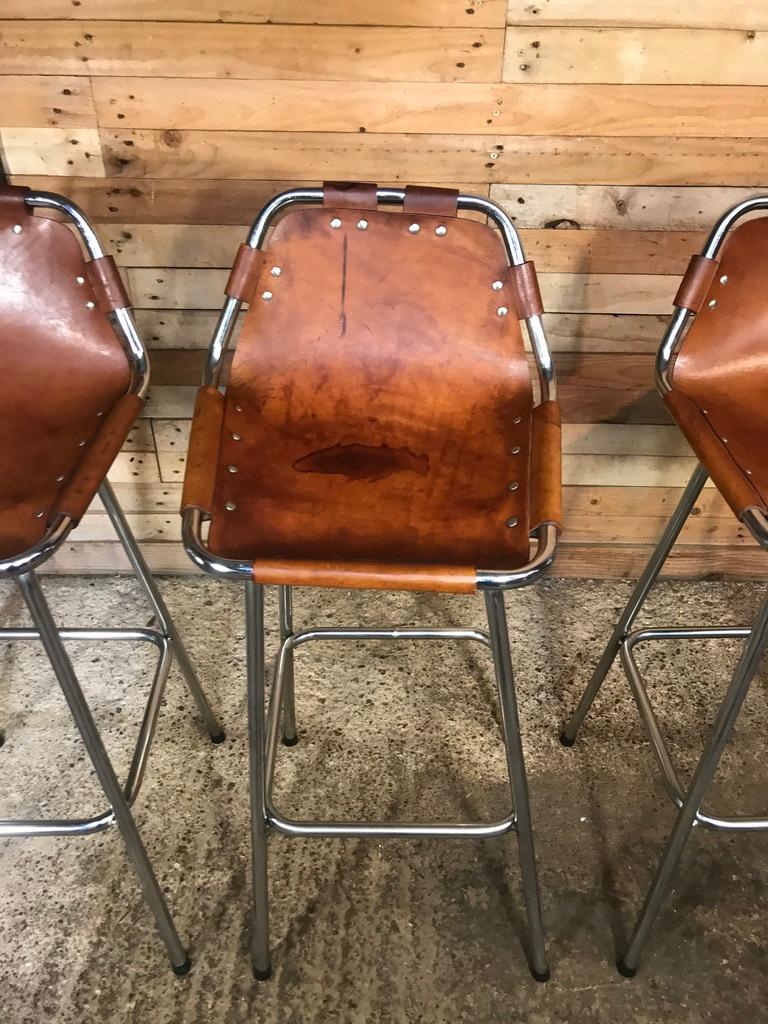 20th Century Vintage Six Original Leather Selected by Charlotte Perriand Stools for Les Arcs