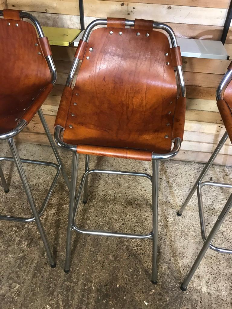 Vintage Six Original Leather Selected by Charlotte Perriand Stools for Les Arcs 1