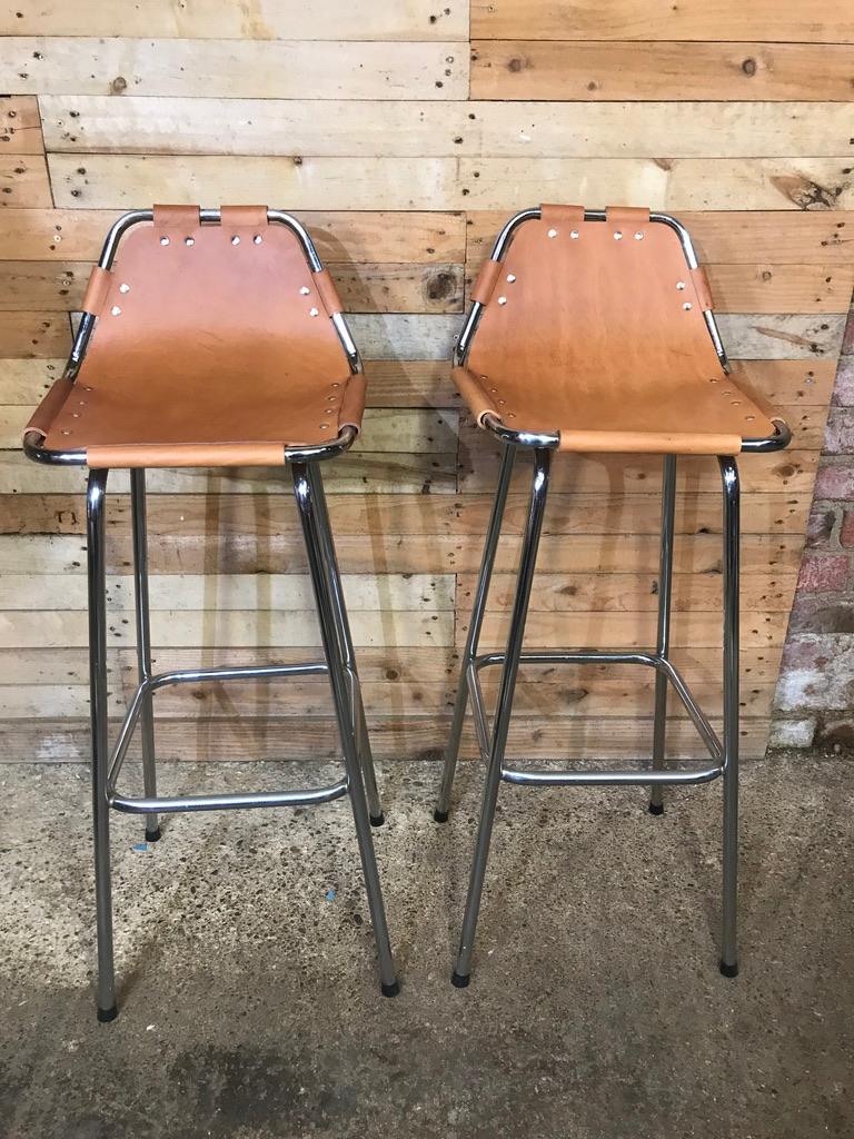 Mid-Century Modern  Vintage 3 Original Leather selected by Charlotte Perriand Stools for Les Arcs