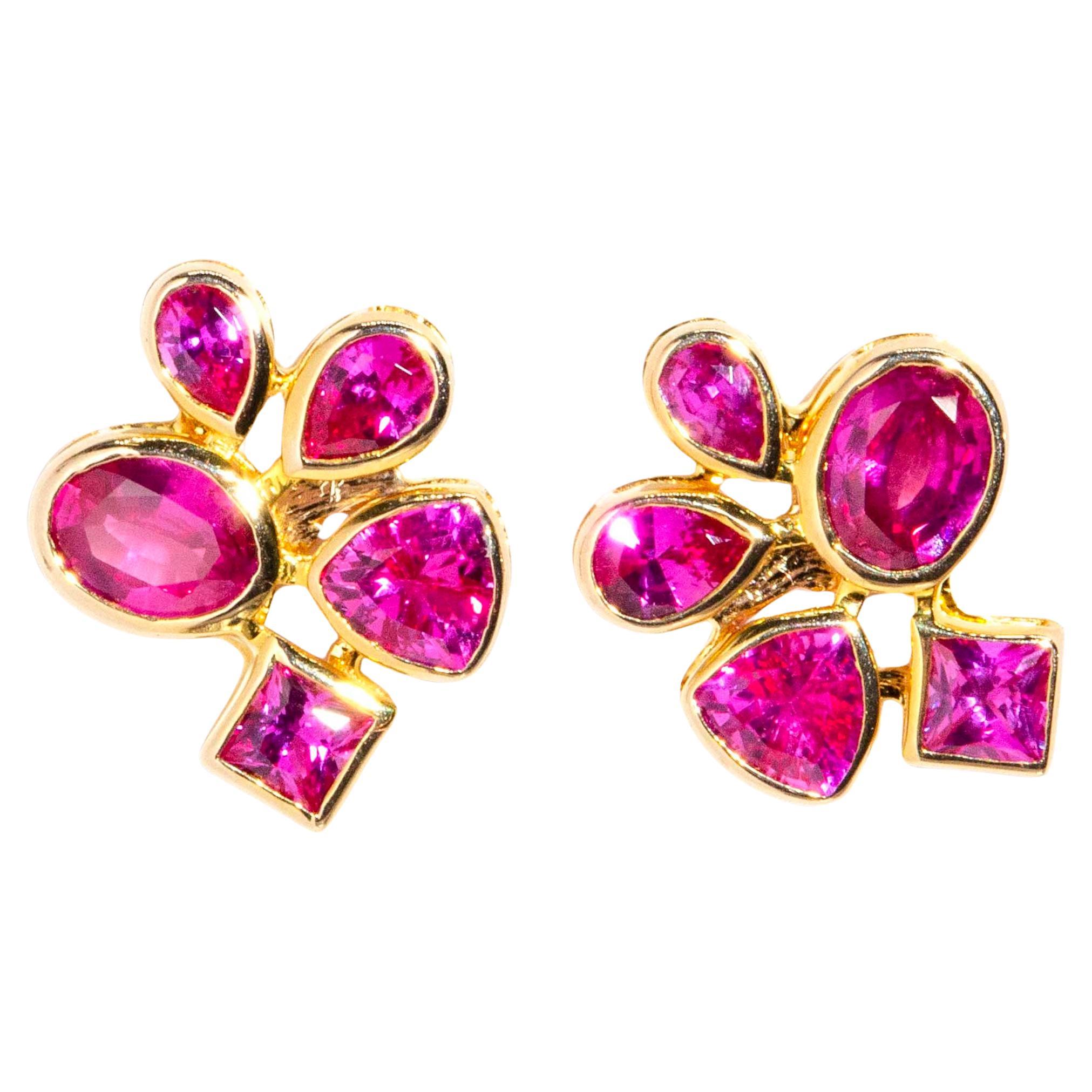 "Soul Colour" 1.80 Carat Vivid Red Ruby Stud Style Earrings 18 Carat Yellow Gold For Sale