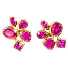 "Soul Colour" 1.80 Carat Vivid Red Ruby Stud Style Earrings 18 Carat Yellow Gold
