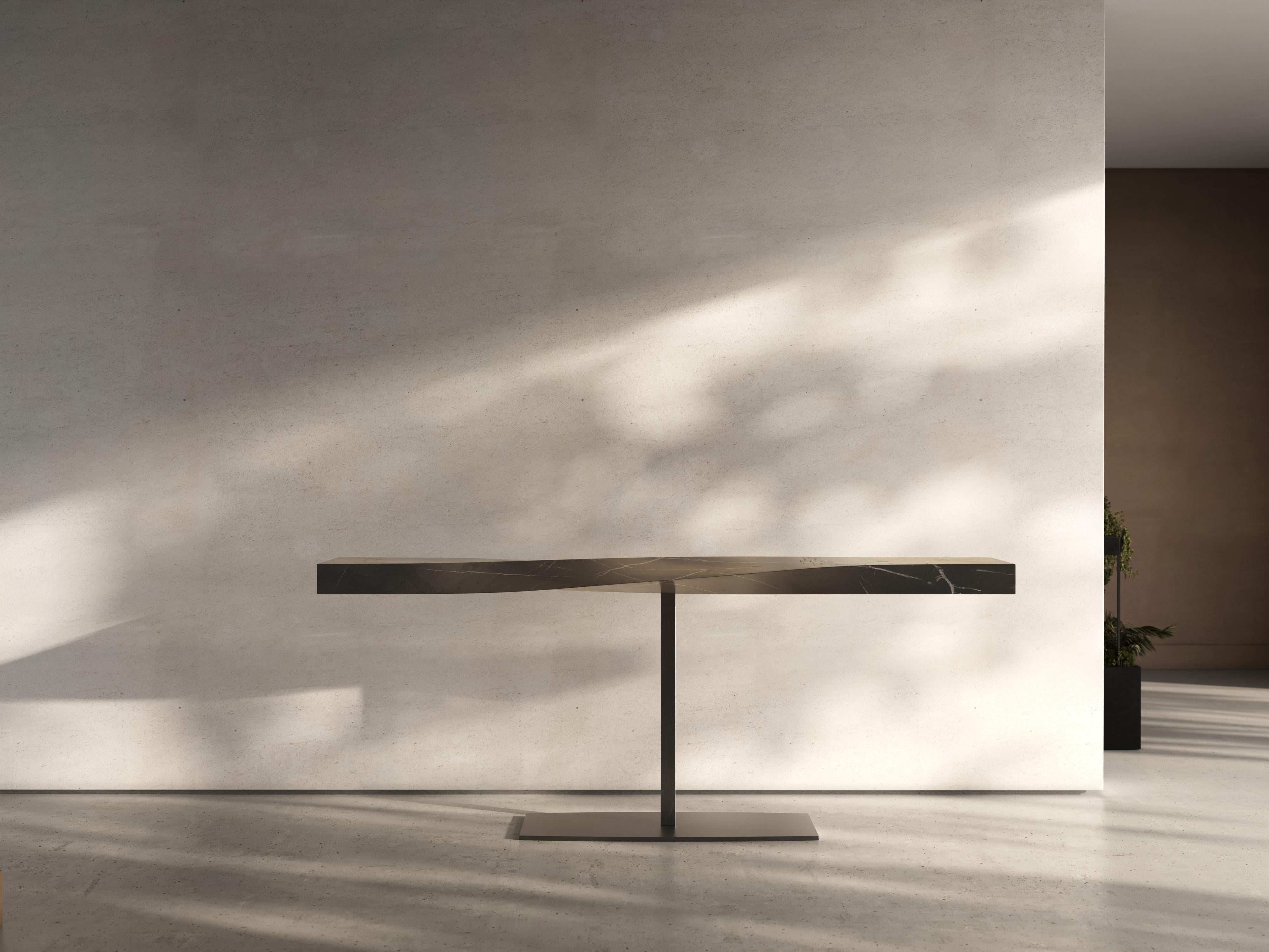 Soul console black marble by Veronica Mar
Dimensions: D200 x W50 x H90 cm
Materials: Marble Green/White Macael with stainless steel leg

SOUL SCULPTURE CONSOLE is available in from 1,5 meters up to 3 meters long.

Inspired by the spiral