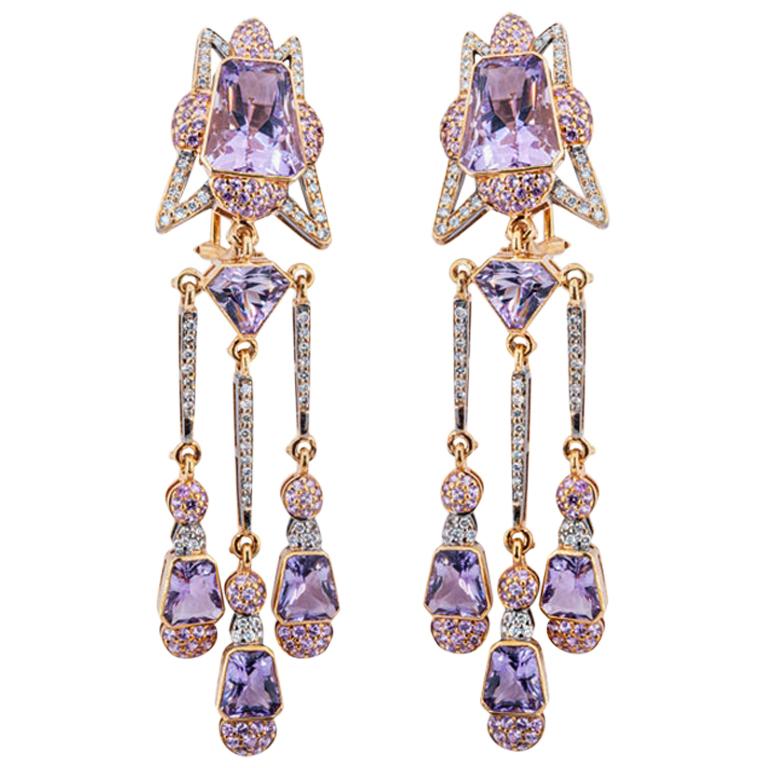 Olympus Art Certified Soul Healer Amethyst and Sapphire and Diamond Earrings For Sale