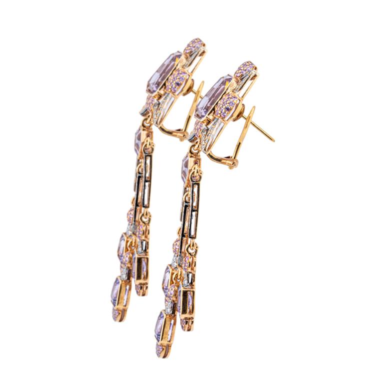 Art Deco Olympus Art Certified Soul Healer Amethyst and Sapphire and Diamond Earrings For Sale