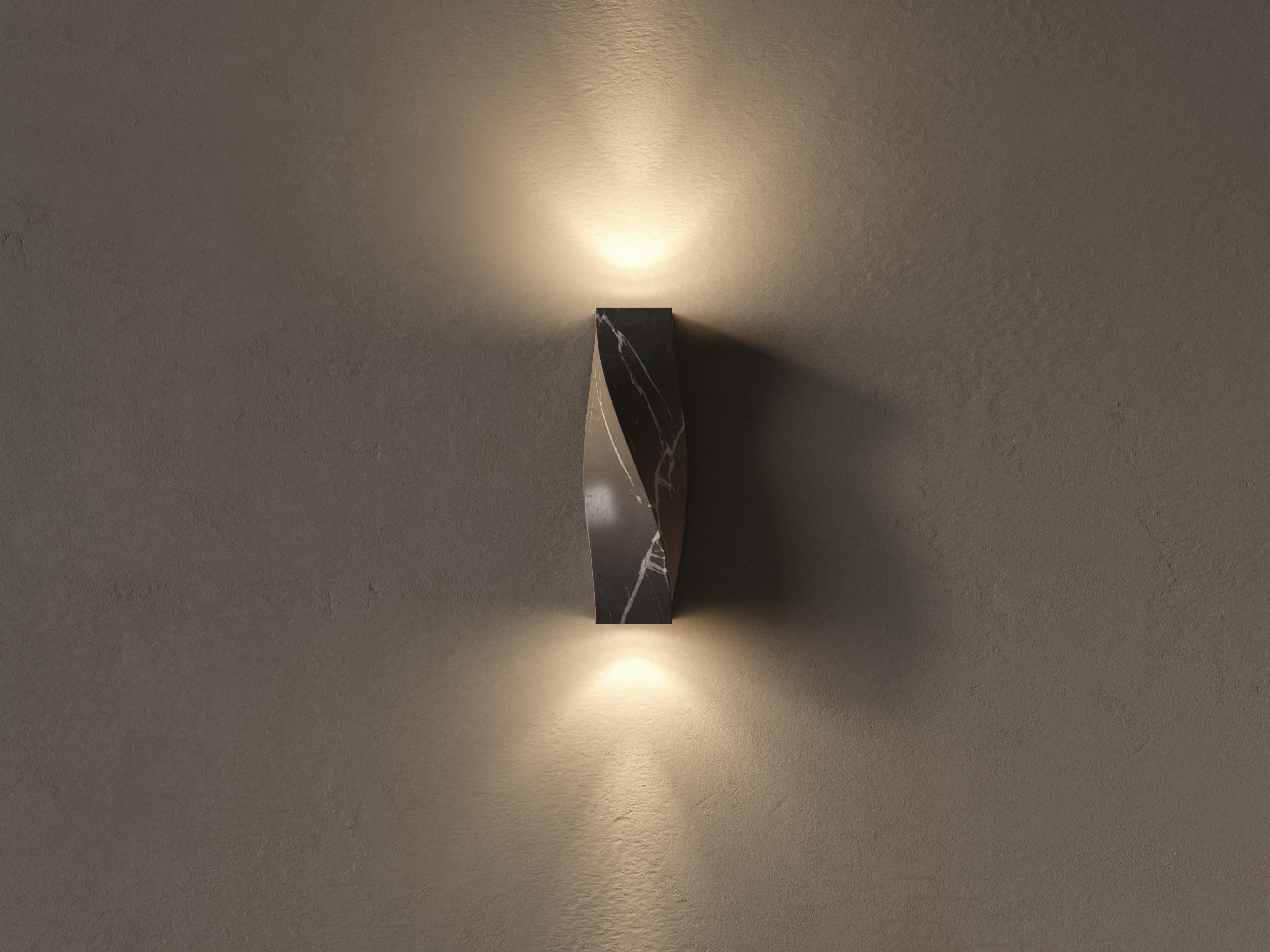 Soul sculpture black sconce by Veronica Mar
Dimensions: D20 x W20 x H55 cm
Materials: Marble Green/White Macael

Soul sculpture sconce be a bespoke piece.

All our lamps can be wired according to each country. If sold to the USA it will be
