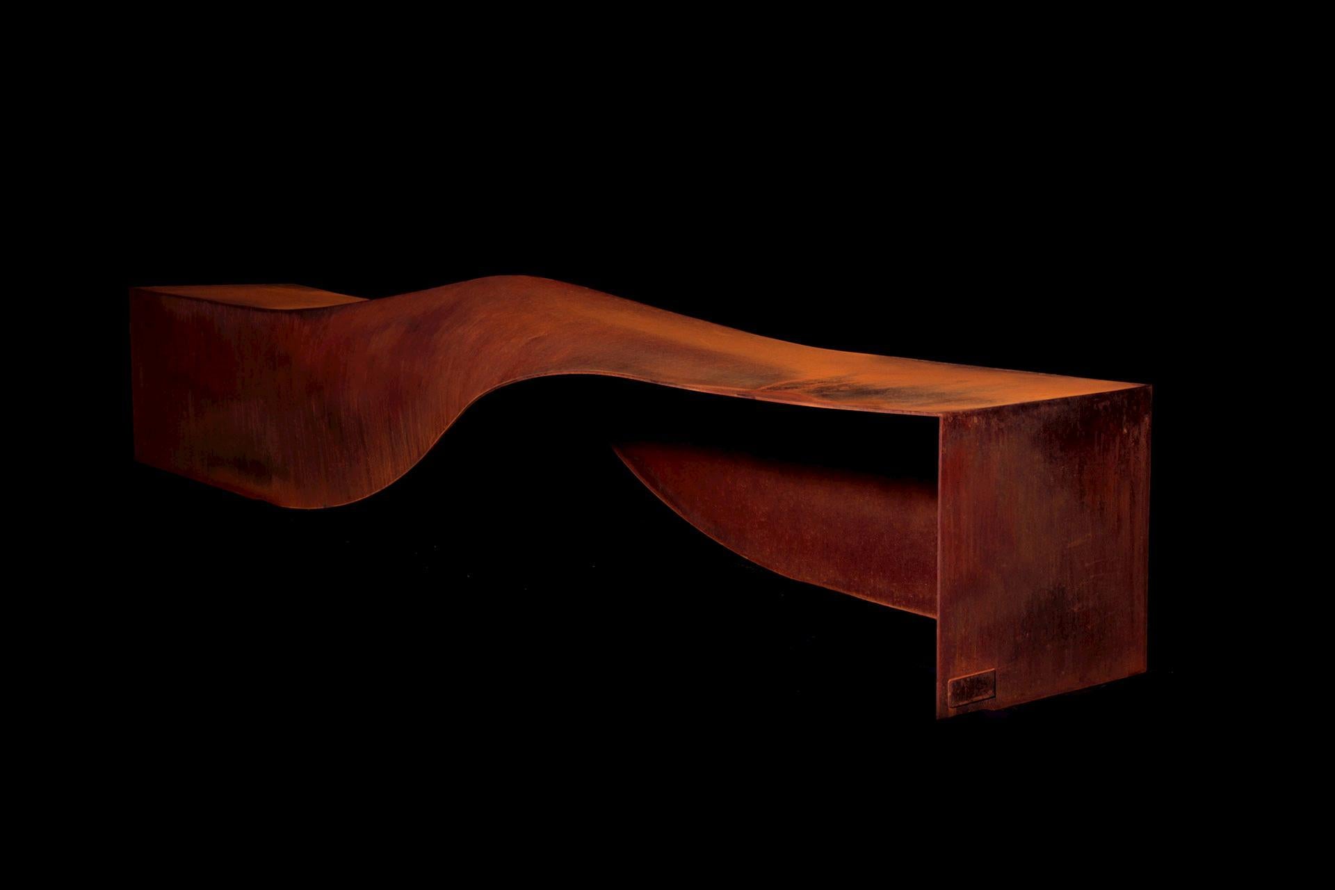 Soul sculpture COR-Ten steel bench medium by Veronica Mar
Dimensions: D 250 x W 69 x H 68 cm. SH: 45 cm.
Materials: COR-ten steel.

It is available in 2.5 meters & 3 meters long.

Soul, anima, immaterial entity, vital principle, internal essence,