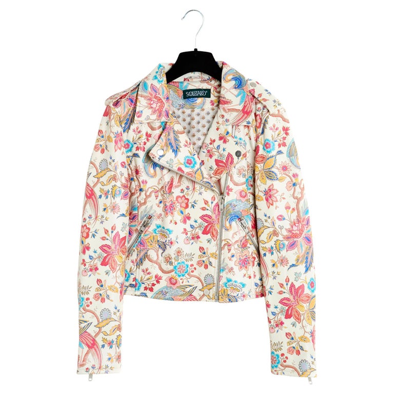 Souleiado Perfecto Veste M/L Floral Leather Biker Jacket New