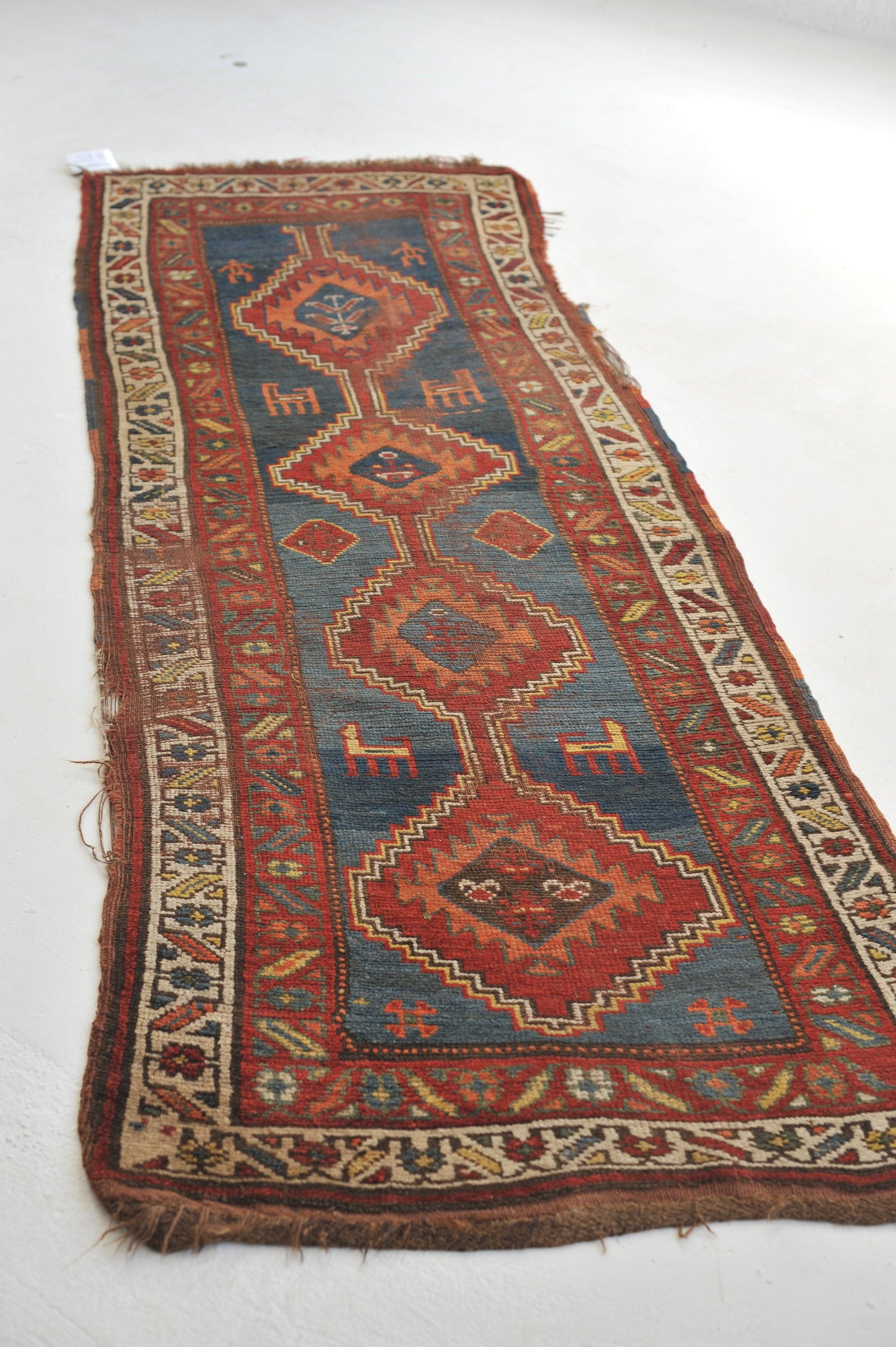 Soulful Nomadic Antique Kurdish Runner with Mystical Animals For Sale 2