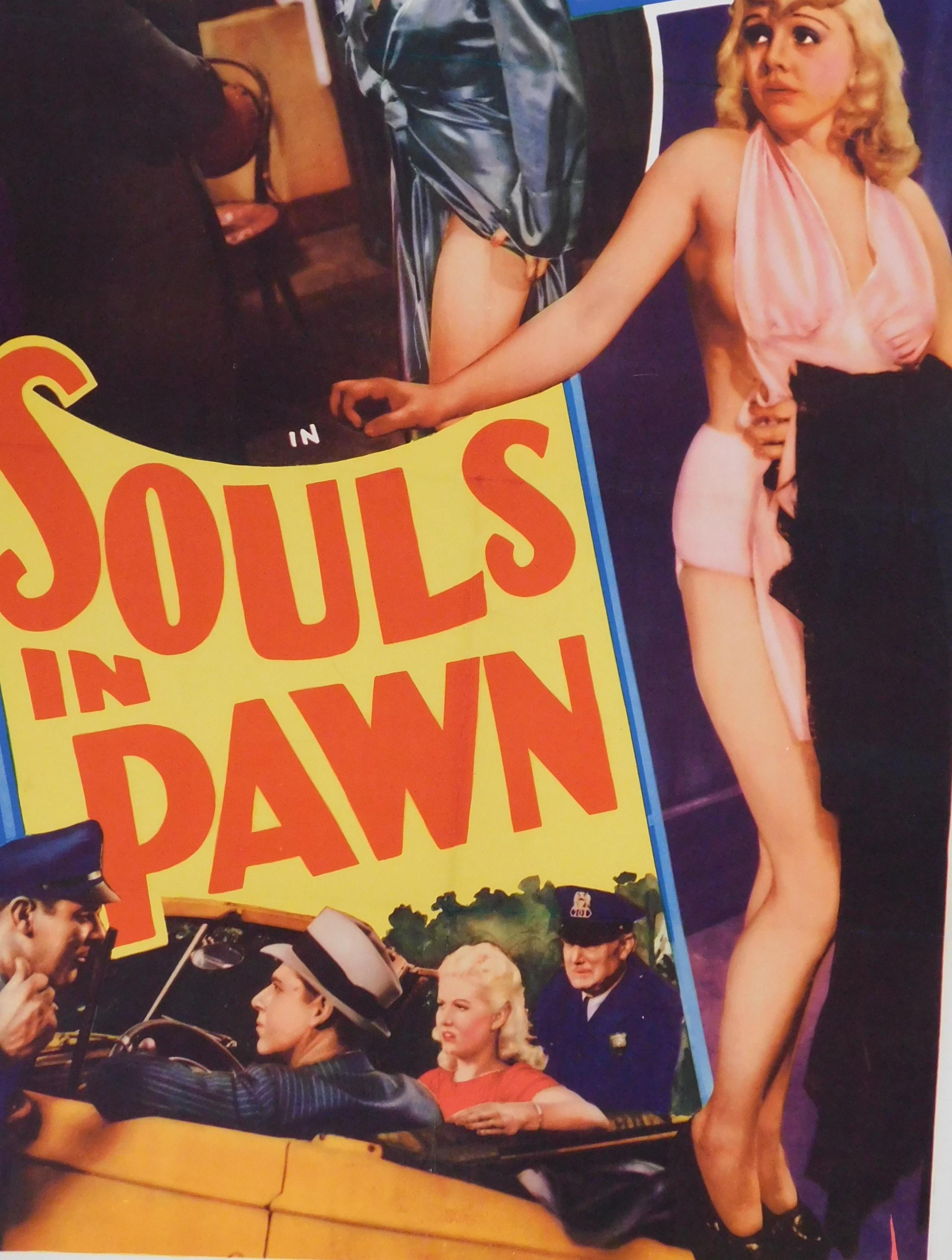 Souls in Pawn 1940 Original Linen Backed Theatrical Poster Burlesque One-Sheet In Good Condition For Sale In Hamilton, Ontario