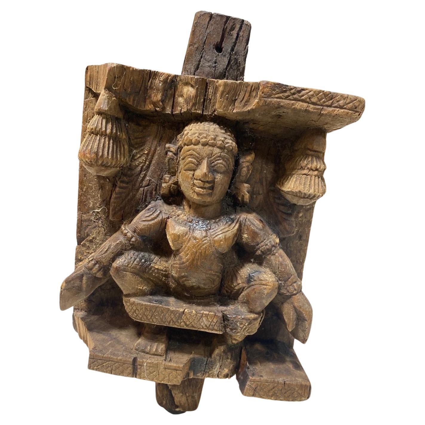 Sounth India Indian Rajasthan Antique Wood Hindu Temple Sadhu Chariot Sculpture For Sale