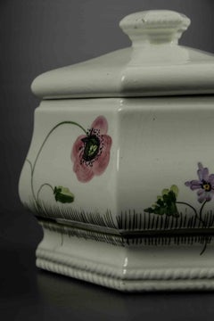 Handmade Ceramic Soup Bowl, Floral Design, Italy, Mid-20th Century