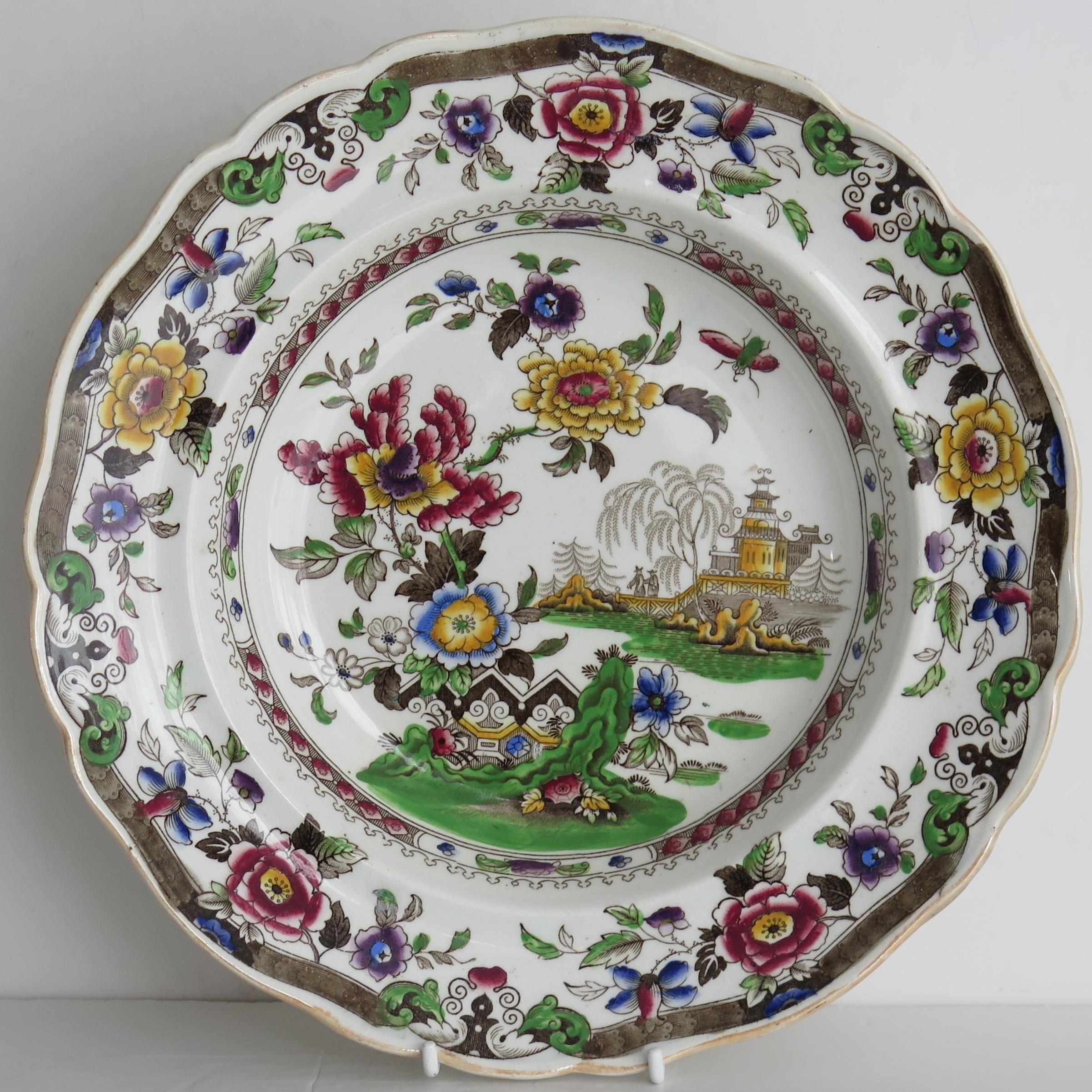 This is a very good early decorative large earthenware pottery Soup Bowl or Deep Plate made by Zachariah Boyle of Hanley and Stoke, England, circa 1825.

The bowl/plate is well potted with a curvy indented rim.

The plate has a detailed