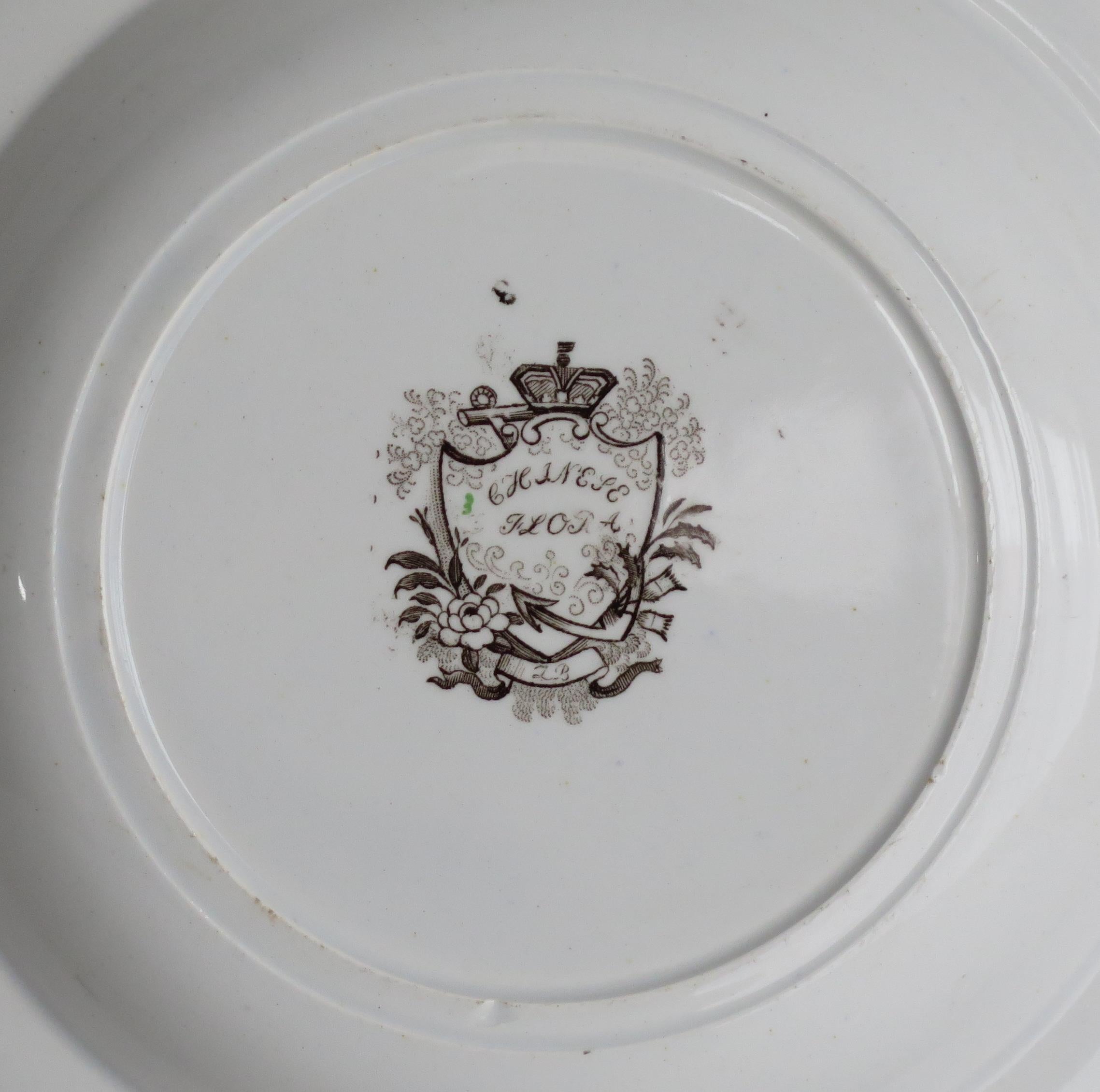 Soup Bowl or Plate Pottery by Zachariah Boyle Chinese Flora Pattern, Ca 1825 For Sale 1