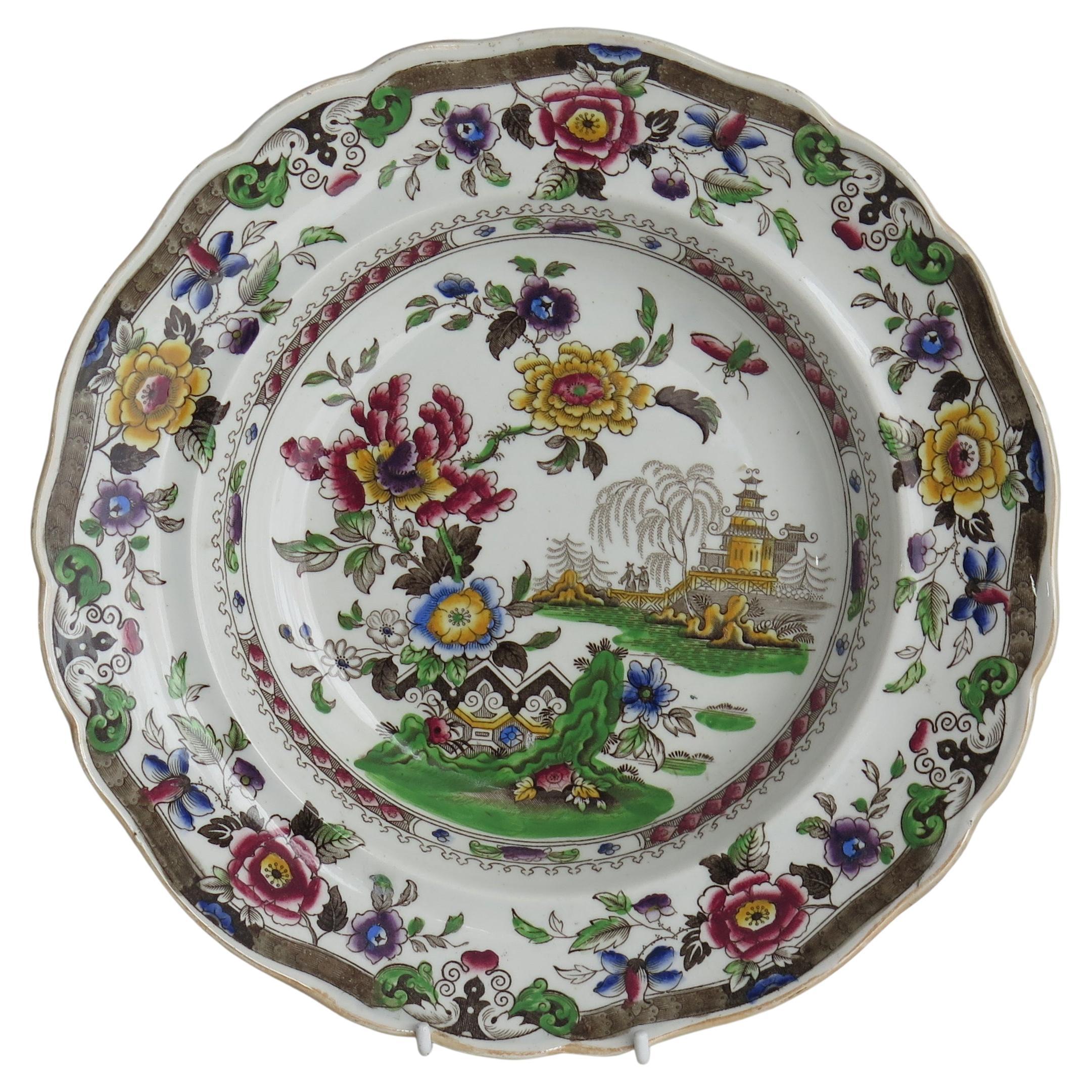 Soup Bowl or Plate Pottery by Zachariah Boyle Chinese Flora Pattern, Ca 1825 For Sale