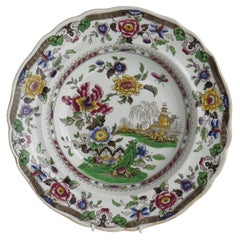 Cuenco o plato sopero de cerámica de Zachariah Boyle Patrón de flora china, ca 1825