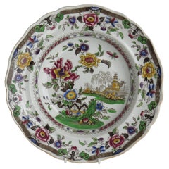 Bol à soupe ou assiette en poterie par Zachariah Boyle, motif floral chinois, vers 1825