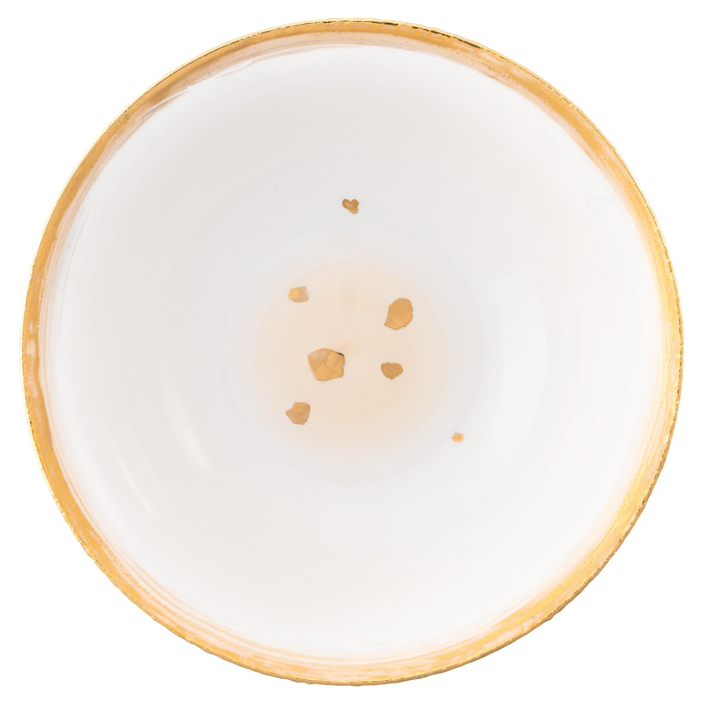 Plato sopero de porcelana pintado a mano en oro esmaltado blanco Made in Italy