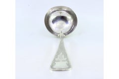 Soup ladle in guilloche silver on the handle to be dispatched w/ a monogram card
