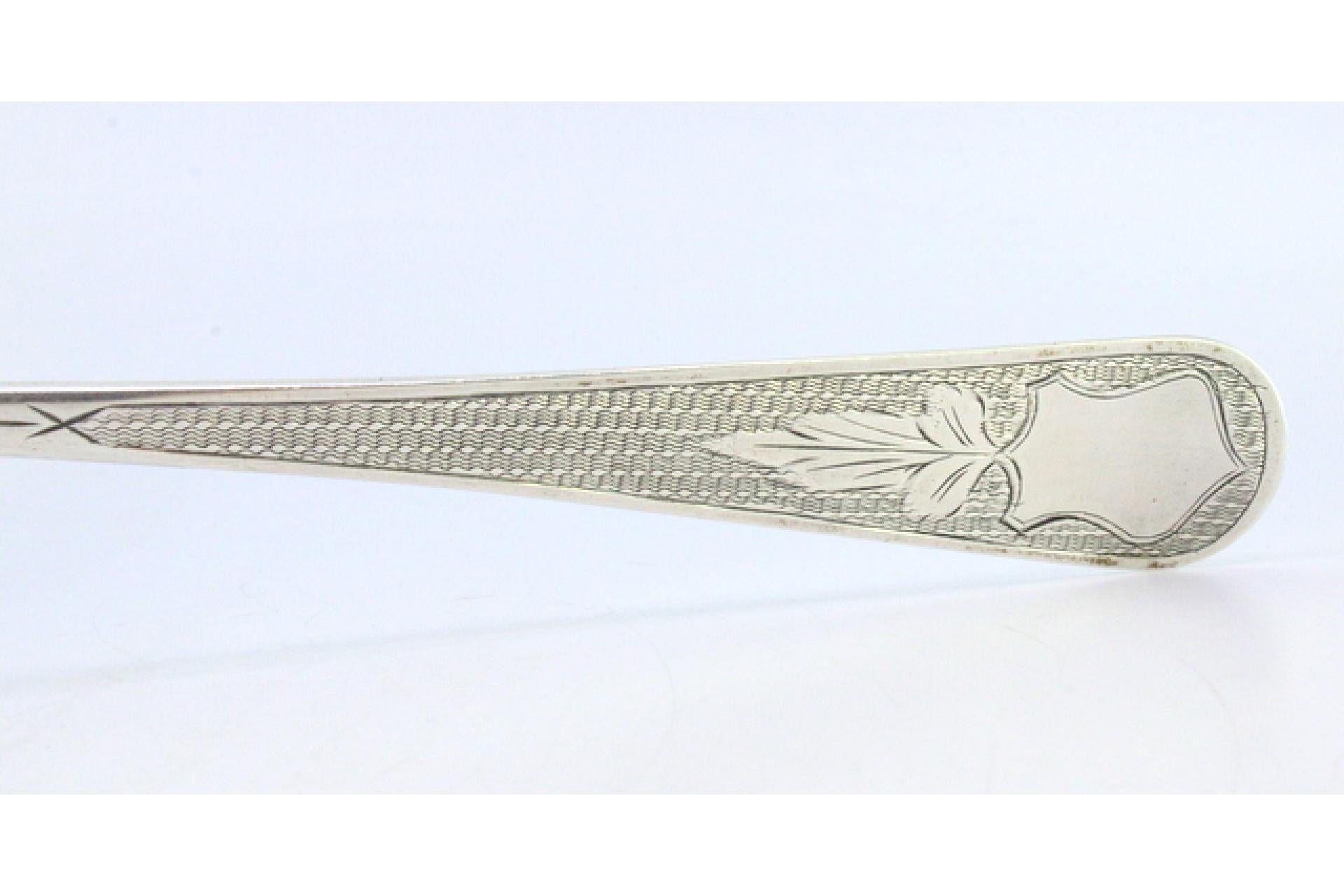 European Soup ladle in guilloche silver on the handle to be dispatched w/ a monogram card For Sale