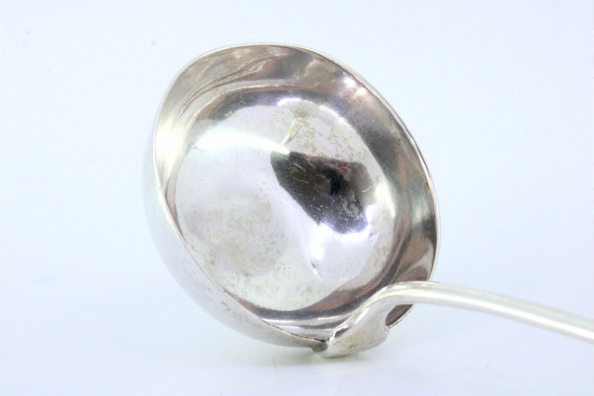 Silver Soup ladle in guilloche silver on the handle to be dispatched w/ a monogram card For Sale