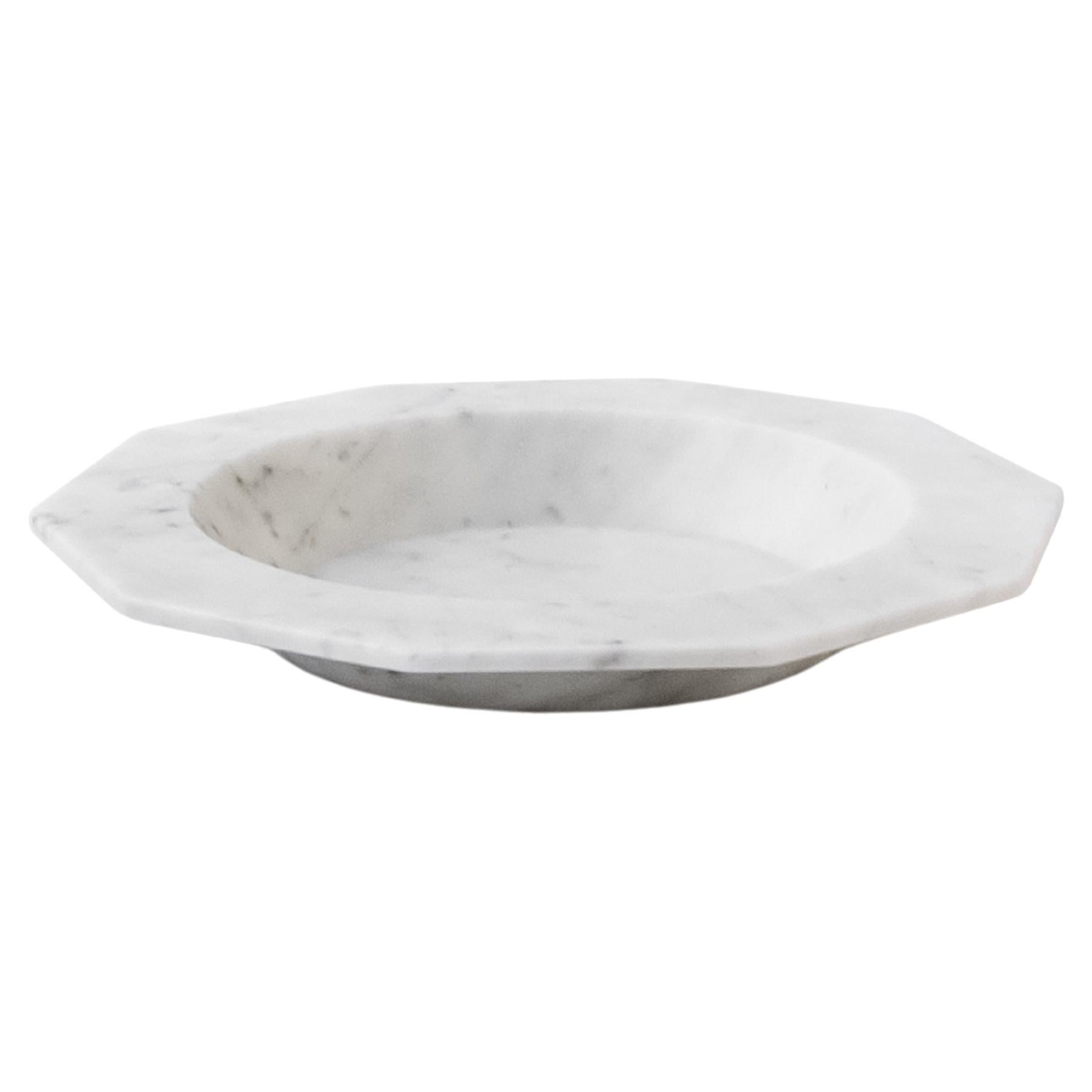 Handmade Soup Plate in Satin White Carrara Marble
