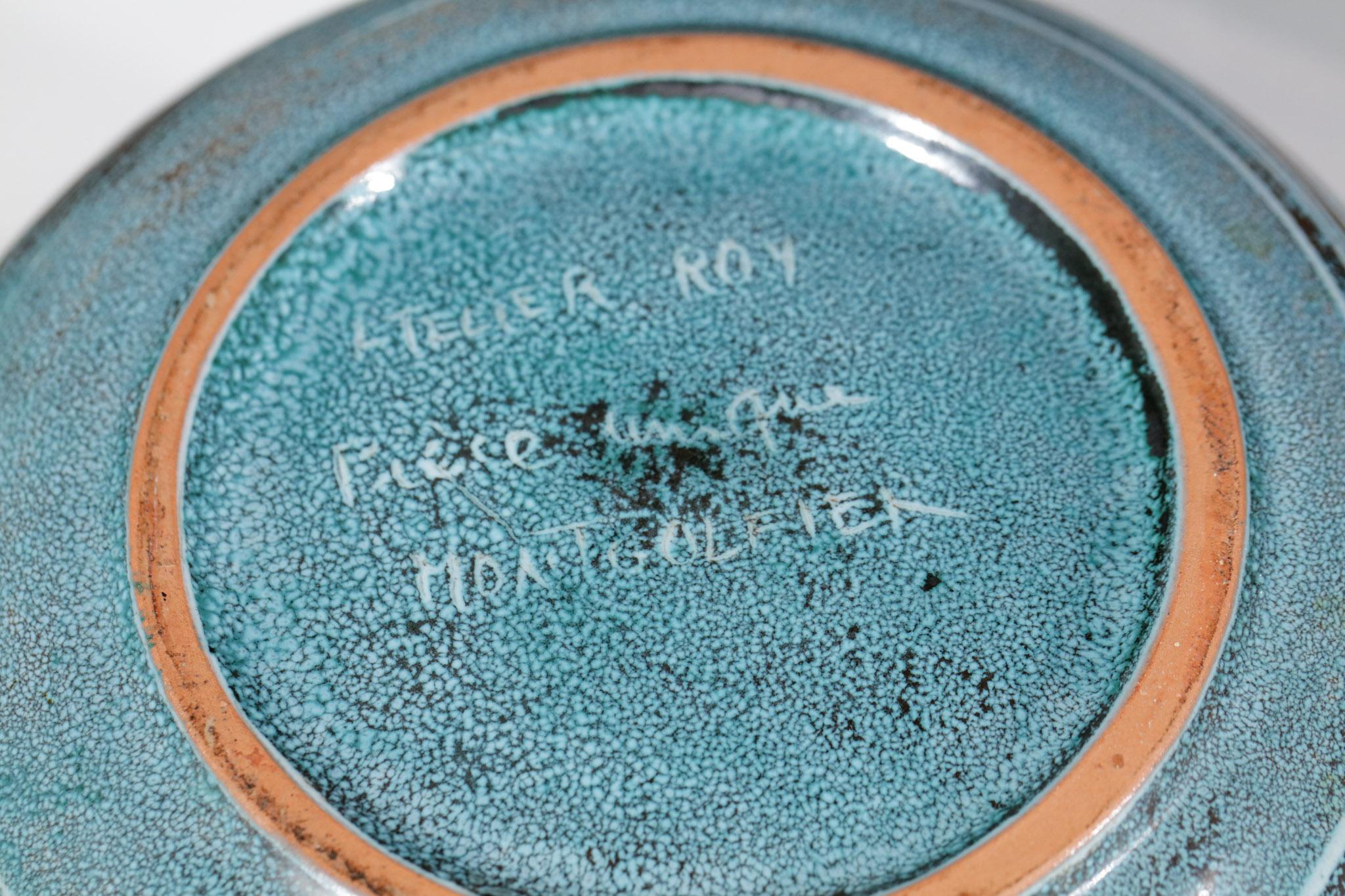 Campaign Soup Tureen Atelier Yvon Roy Mongolfier Durtal Blue Bronze Ceramic Bird, F149 For Sale