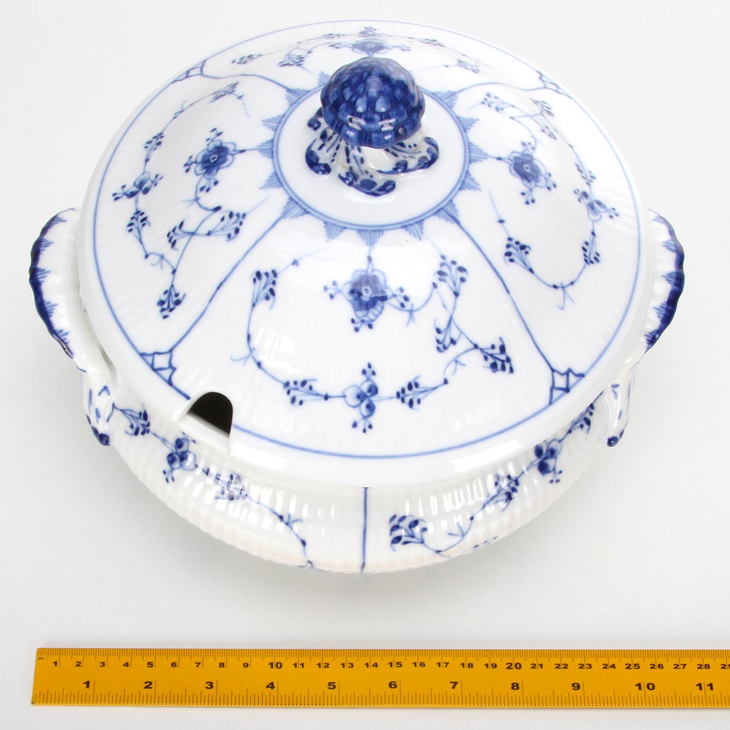 Soup Tureen by Royal Copenhagen Vintage Danish Blue Fluted Plain Porcelain 1
