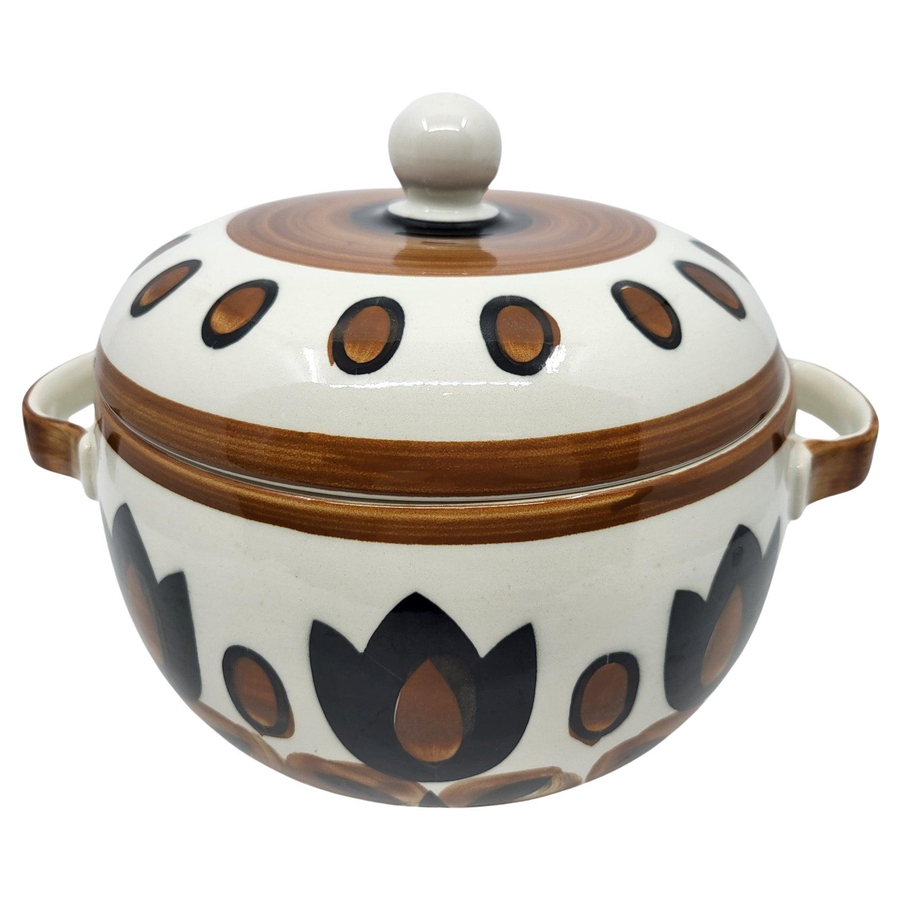 Soupière Boch la Louvière série "Kimono" en faïence Belgique 1970 Mid Century