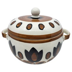 Soupière Boch la Louvière série "Kimono" en faïence Belgique 1970 Mid Century