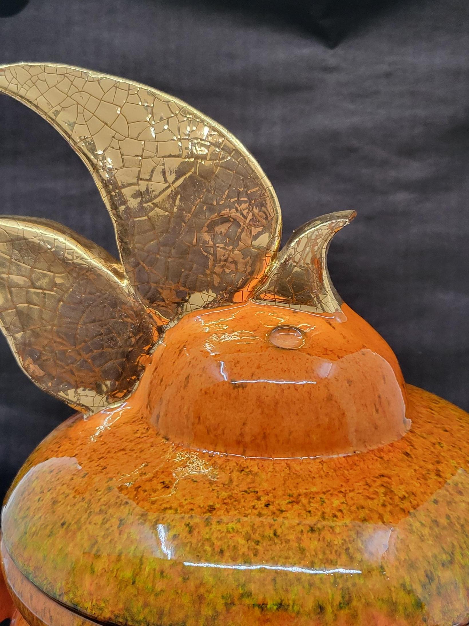 Soupière zoomorphe Gérard Crociani  en céramique et or Francaise French Riviera For Sale 5