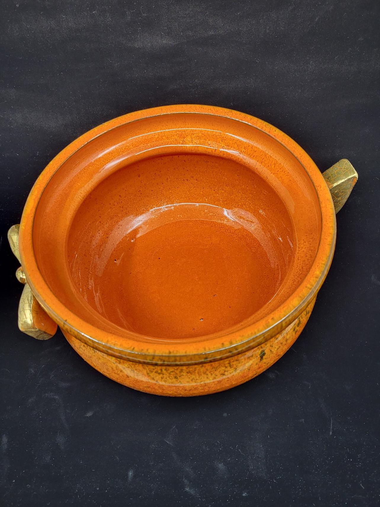 Ceramic Soupière zoomorphe Gérard Crociani  en céramique et or Francaise French Riviera For Sale