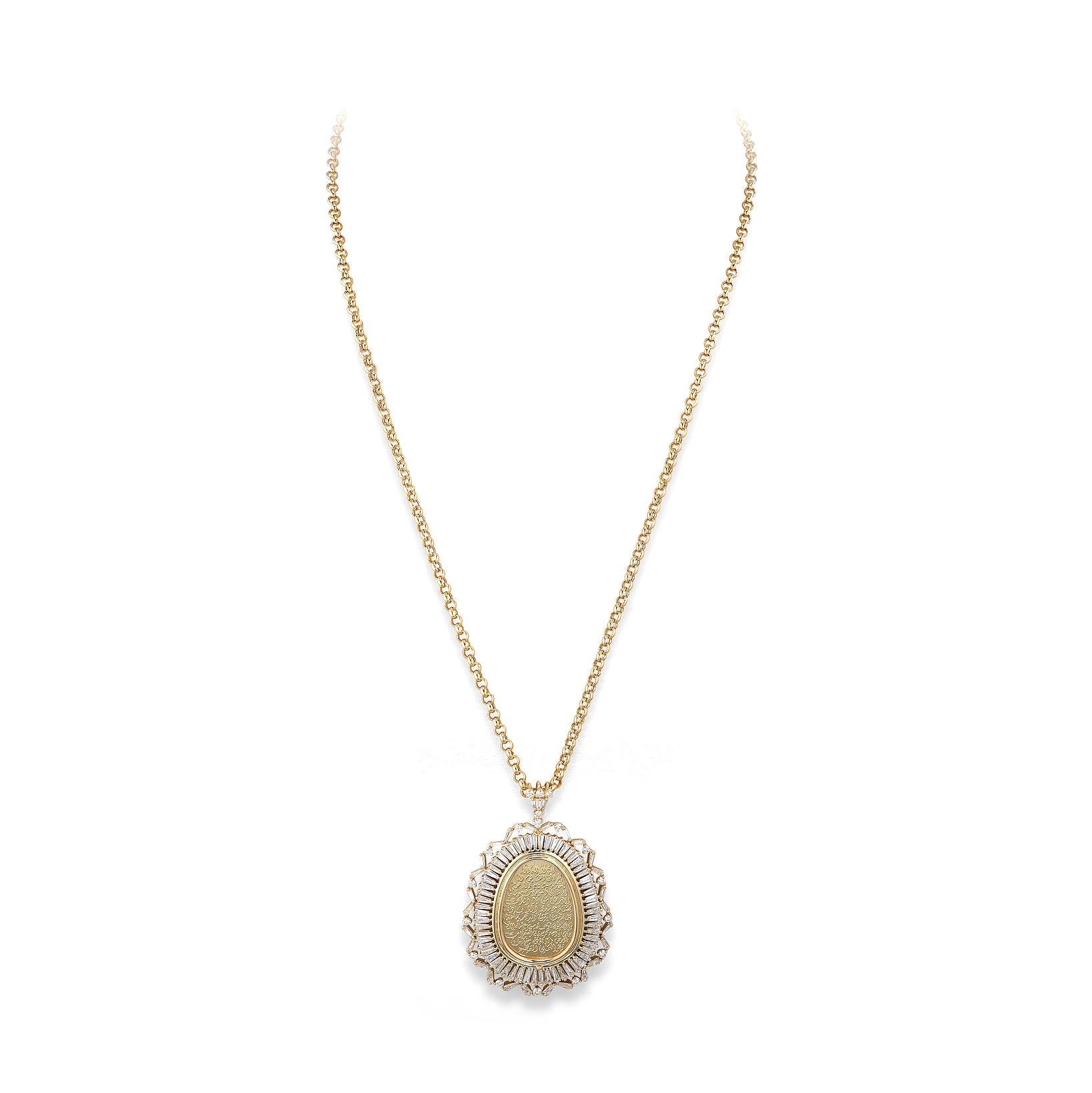 Tapered Baguette Sourate Pendant Necklace For Sale